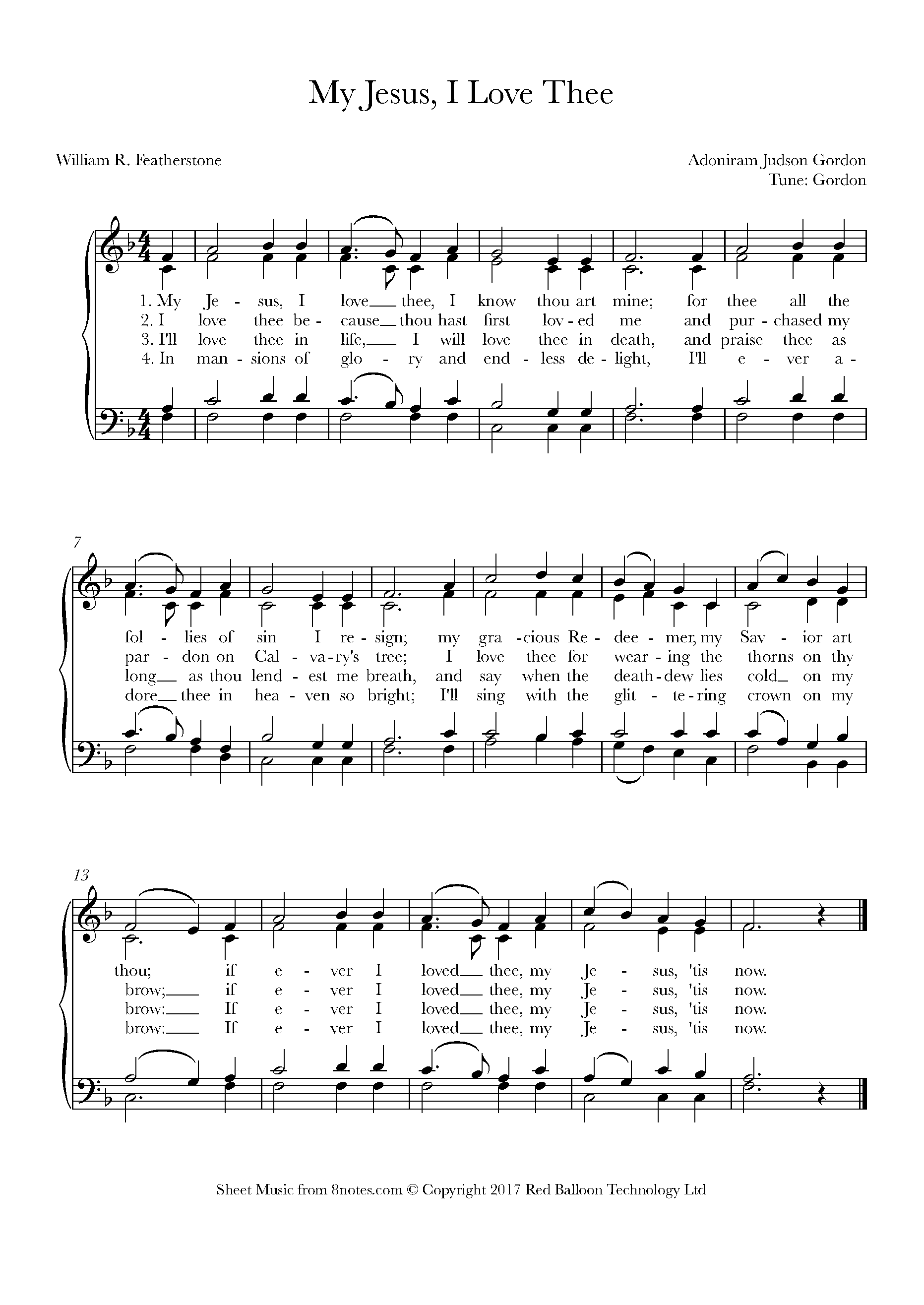 Gordon - My Jesus, I Love Thee Sheet music for Piano - 8notes.com