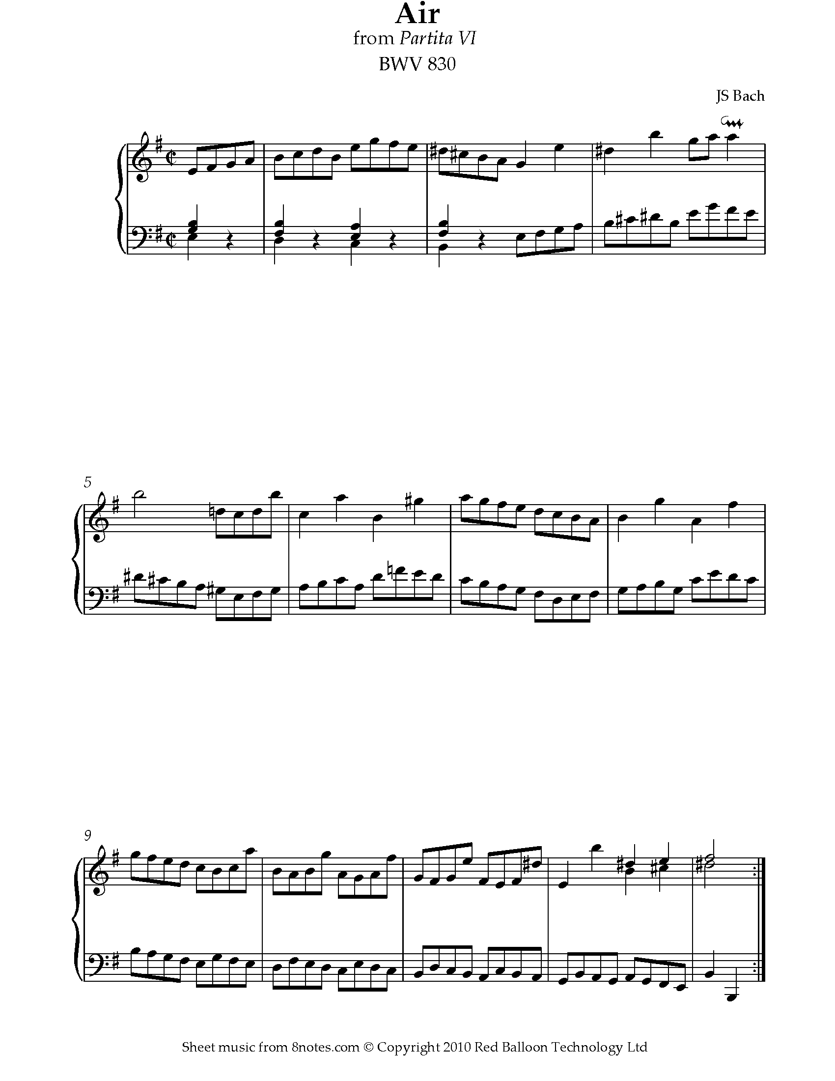 Bach - Air From Partita VI BWV 830 Sheet Music For Piano - 8notes.com