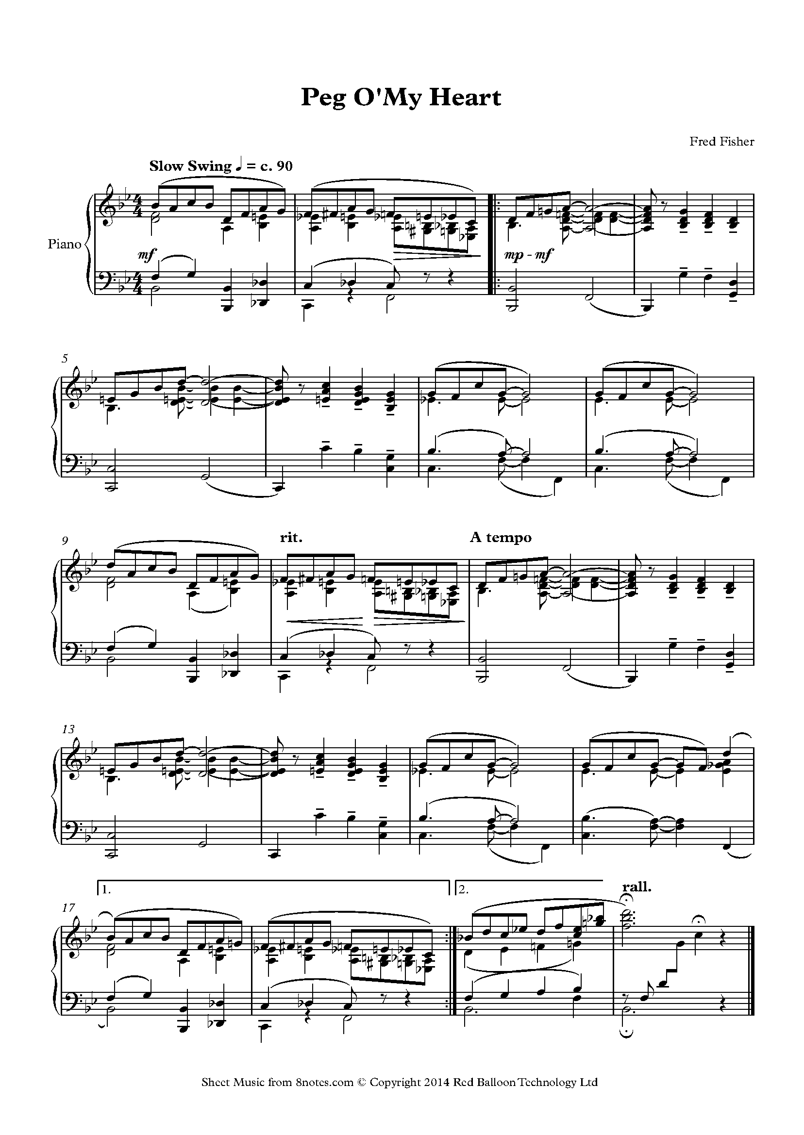 Fred Fisher - Peg O'My Heart Sheet music for Piano - 8notes.com