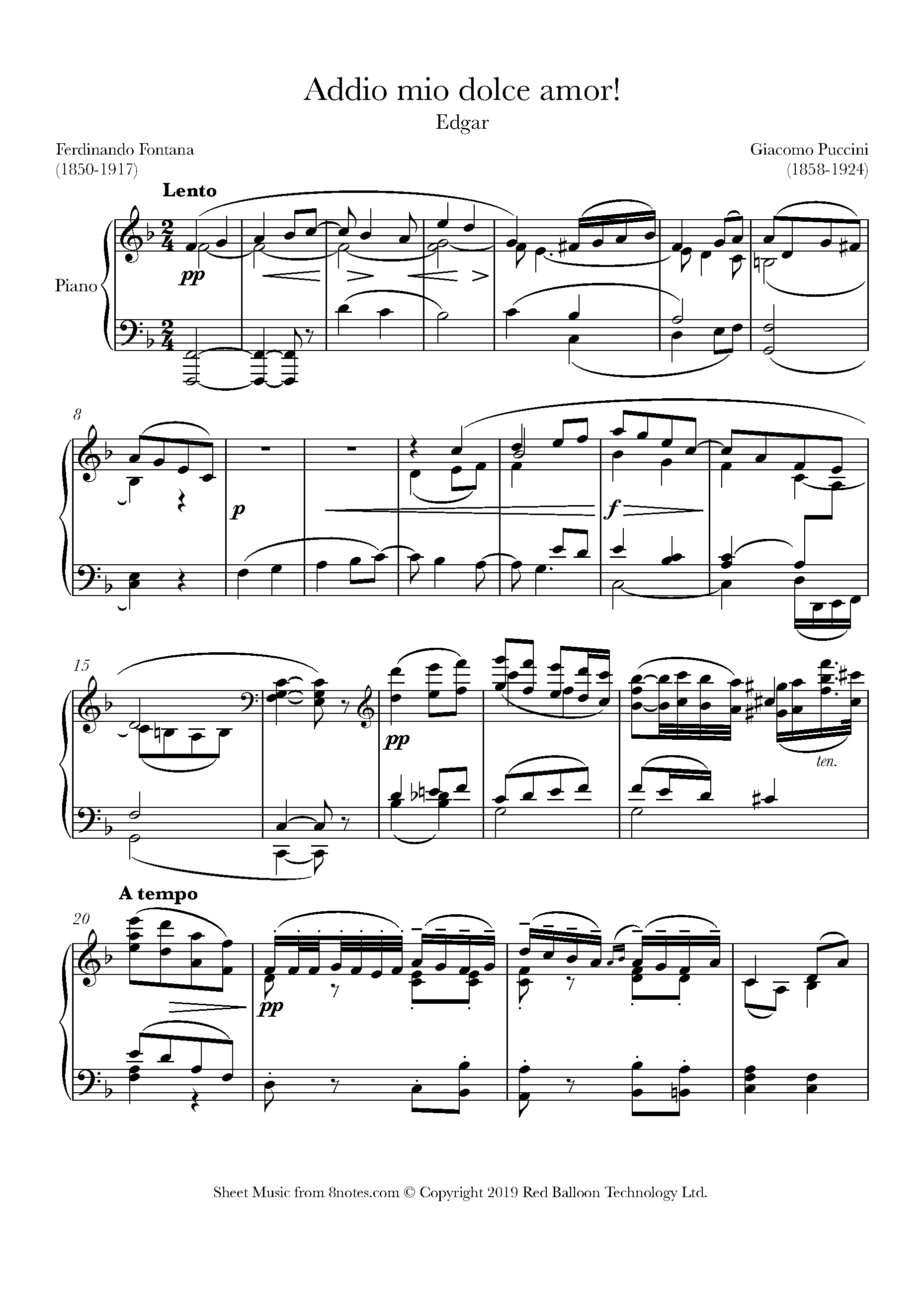 Puccini - Addio mio dolce amor! from Edgar Sheet music for Piano ...