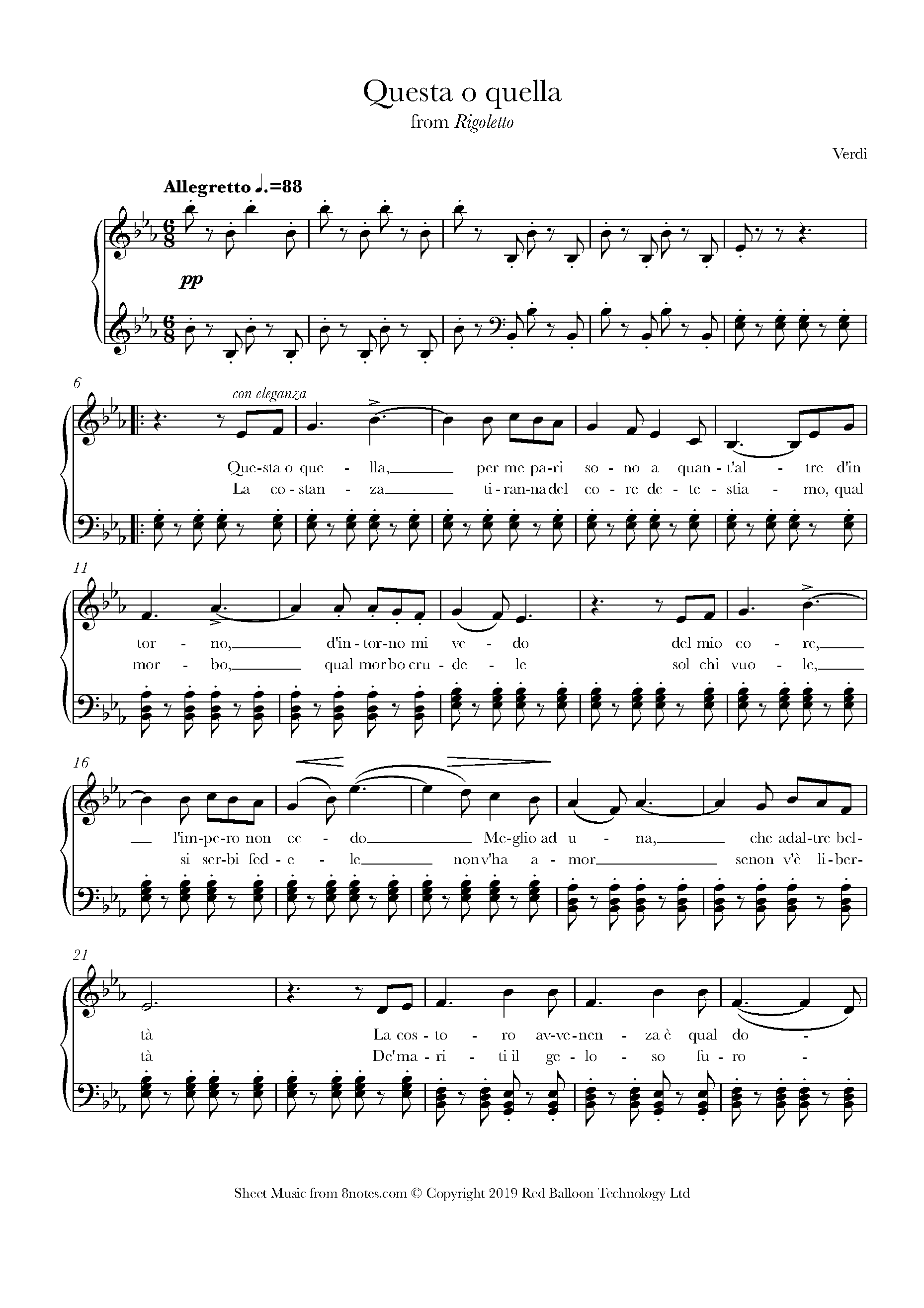 Verdi - Questa O Quella From Rigoletto Sheet Music For Piano - 8notes.com