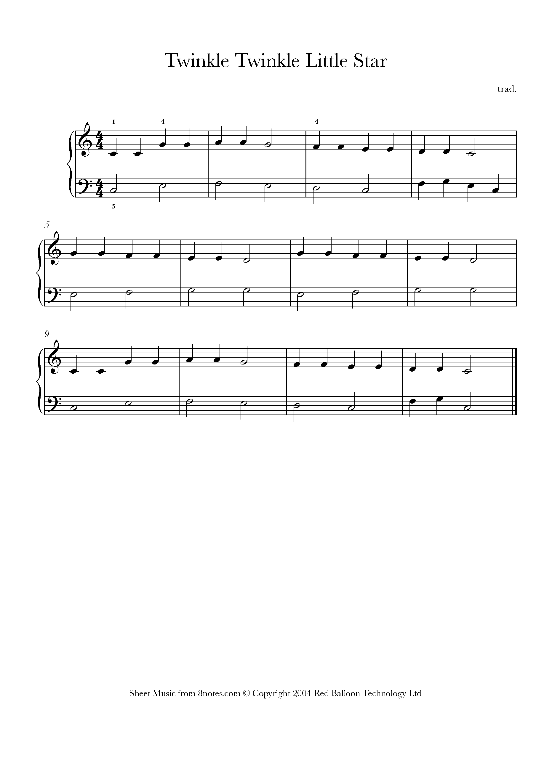 Twinkle Twinkle Little Star Sheet music for Piano - 8notes.com