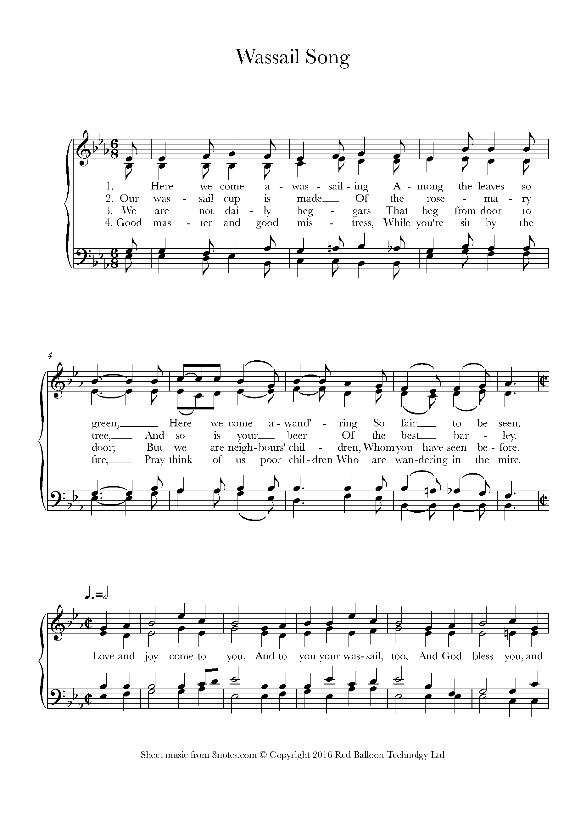 Wassail Song Sheet music for Piano - 8notes.com