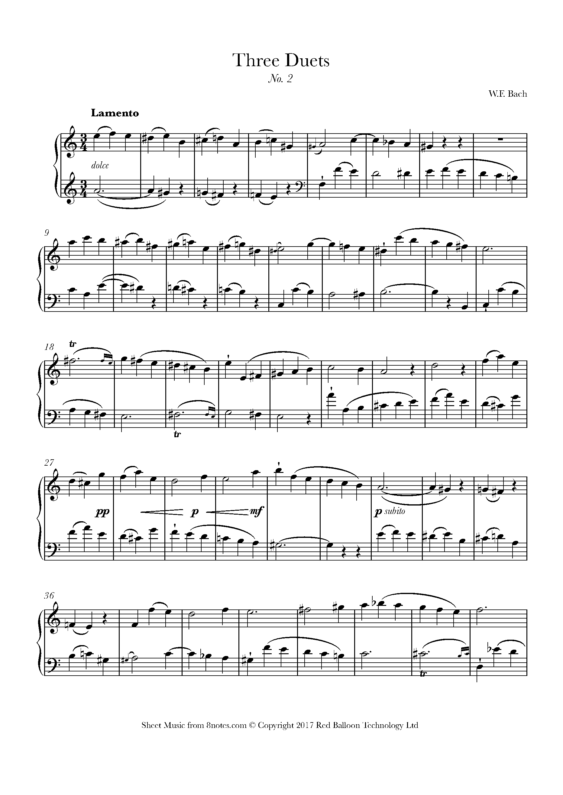 Bach - Three Duets No. 2 Sheet music for Piano - 8notes.com