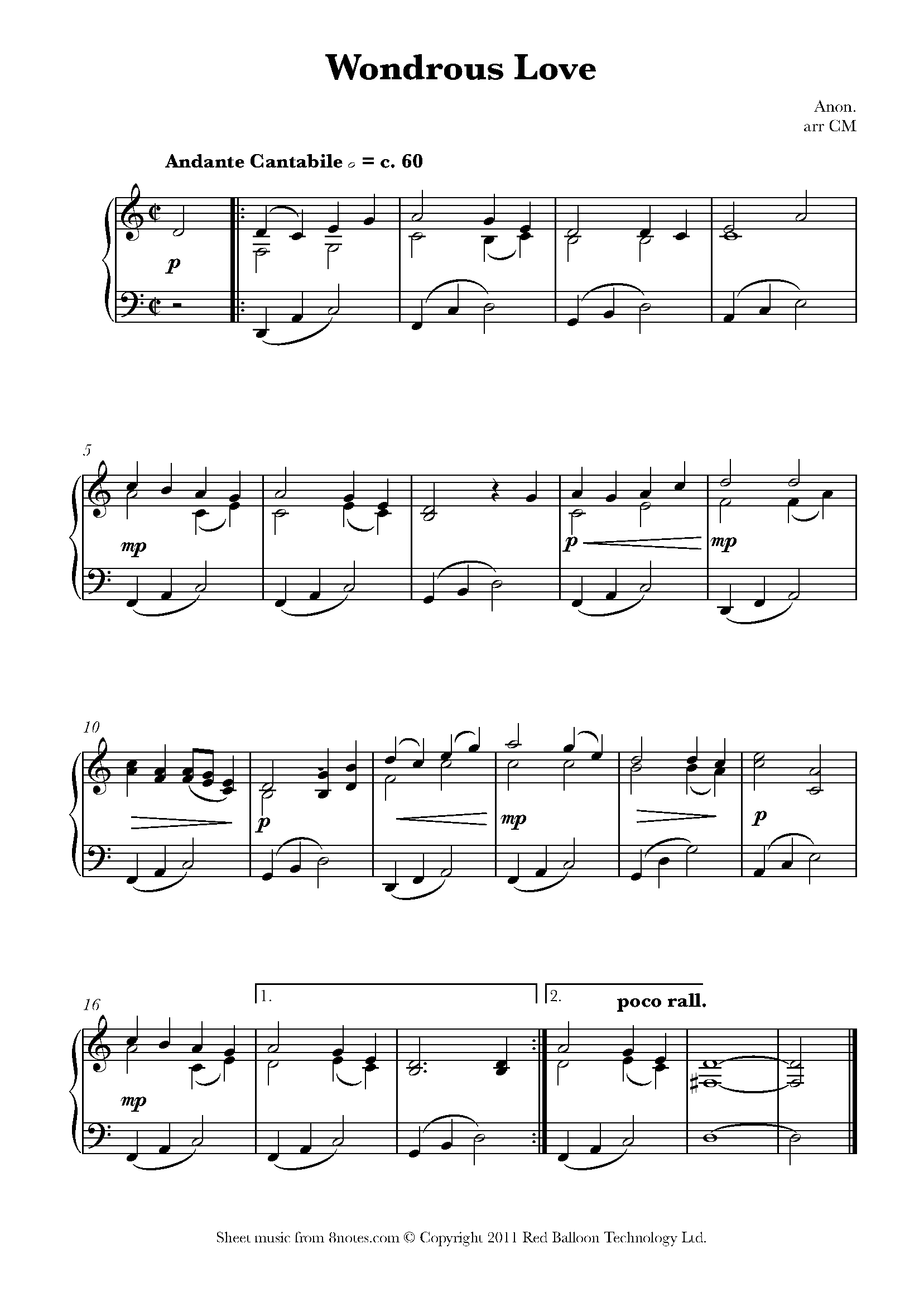 anon - Wondrous Love Sheet music for Piano - 8notes.com