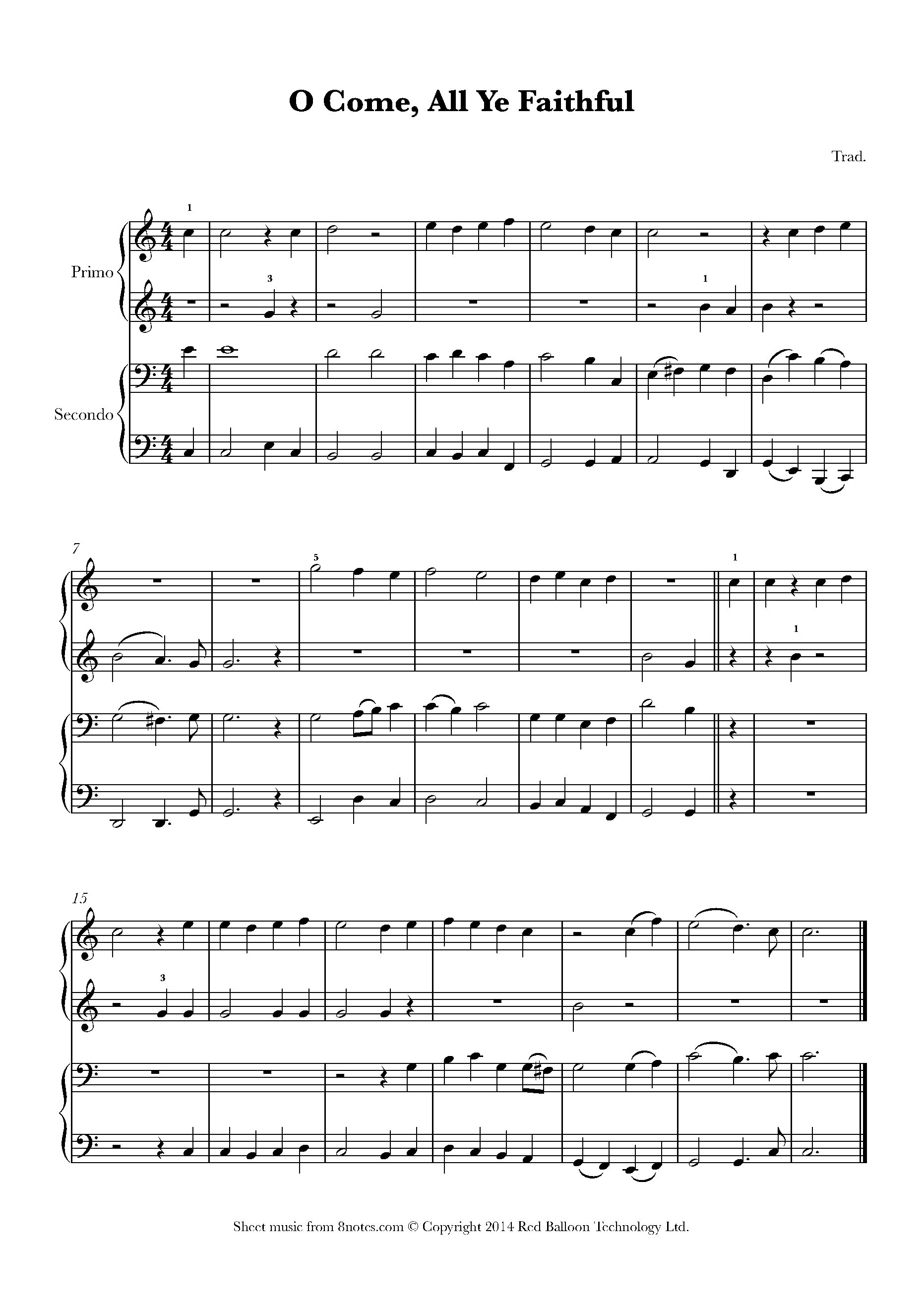 O Come, All Ye Faithful Sheet music for Piano Duet - 8notes.com