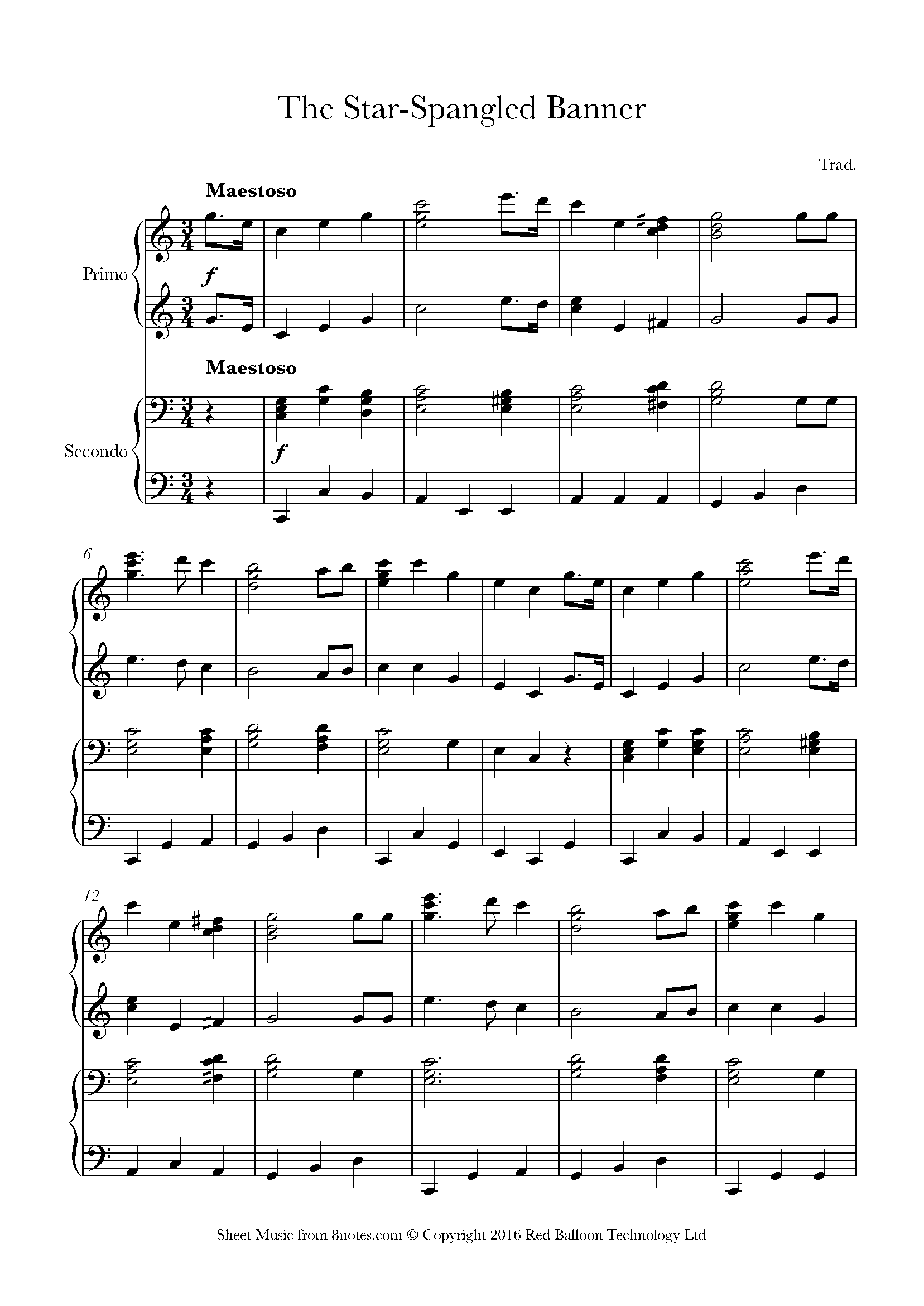 Star Spangled Banner Sheet music for Piano Duet - 8notes.com