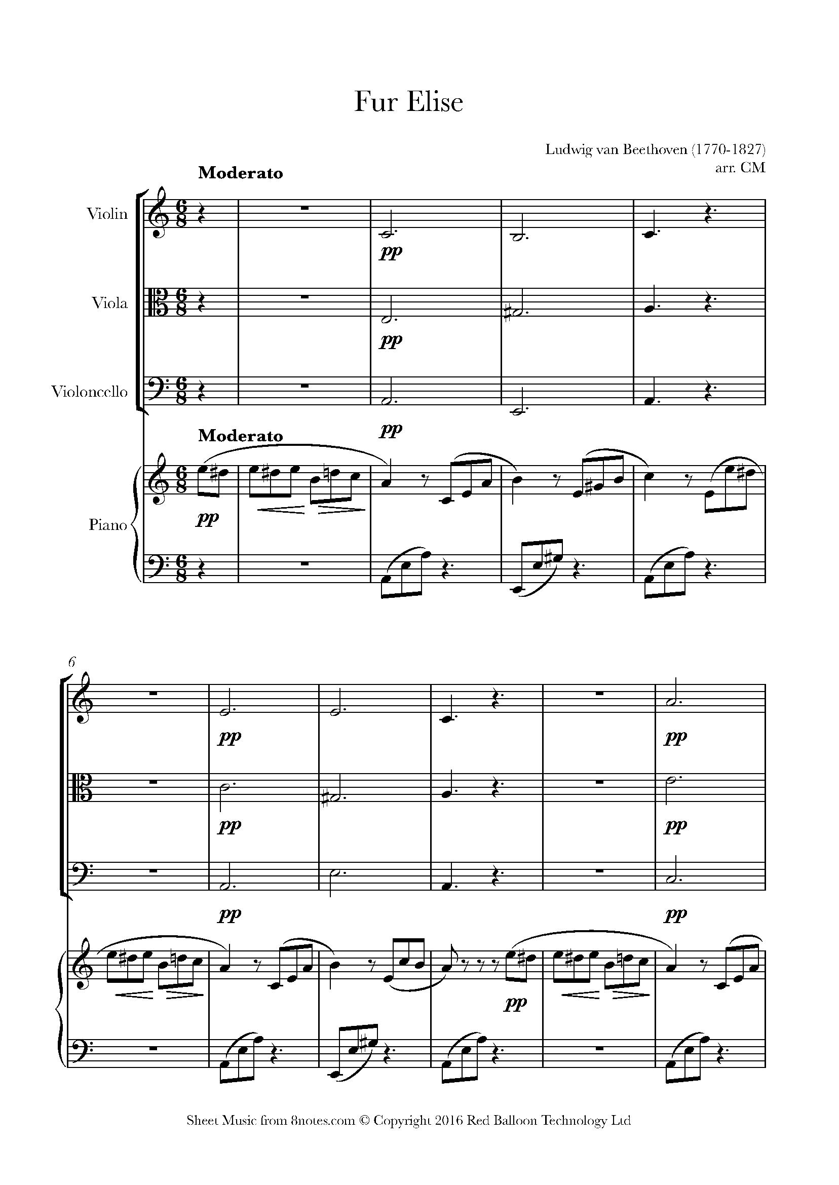 Beethoven - Fur Elise Sheet music for Piano Quartet - 8notes.com