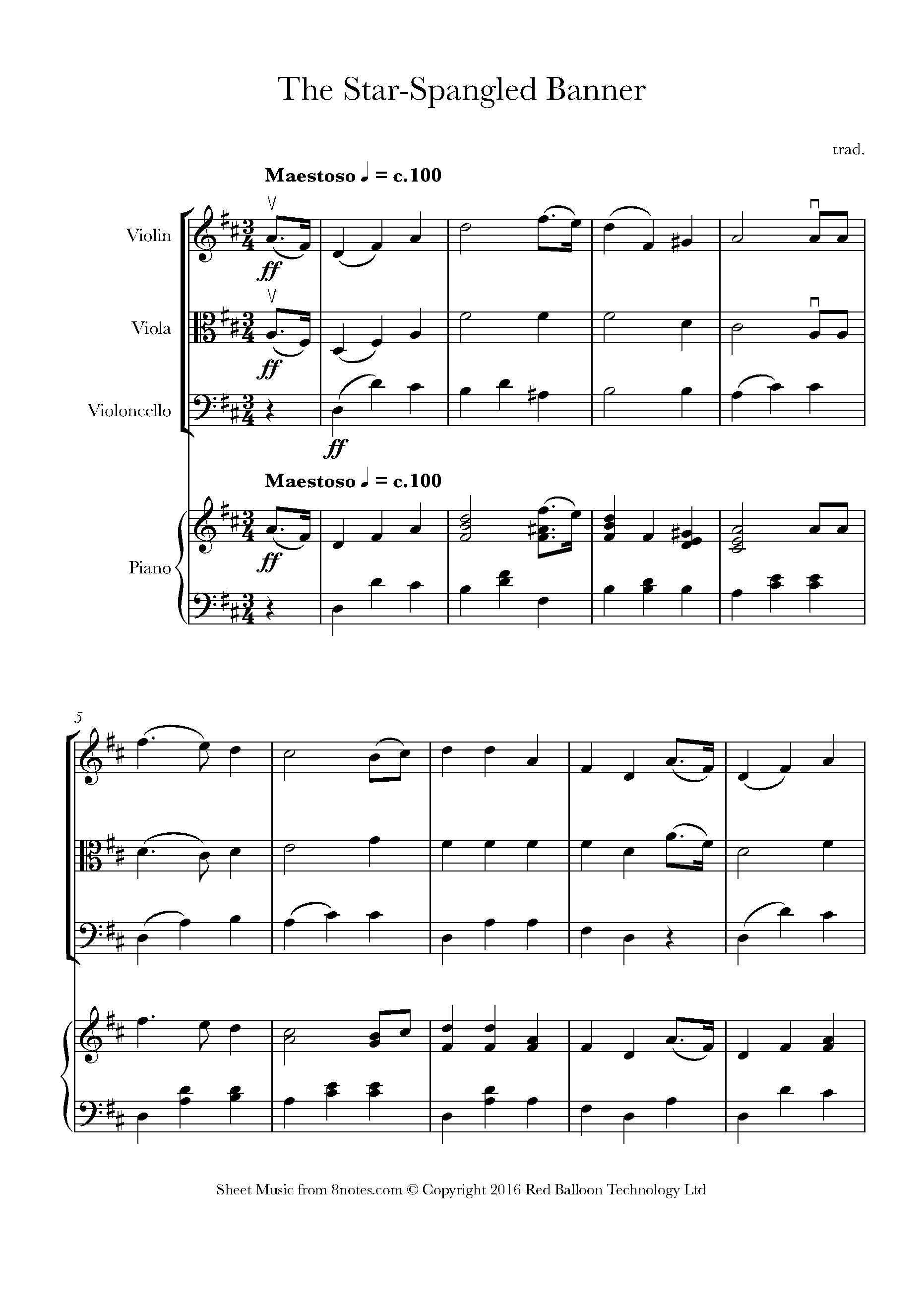 Star Spangled Banner Sheet music for Piano Quartet - 8notes.com