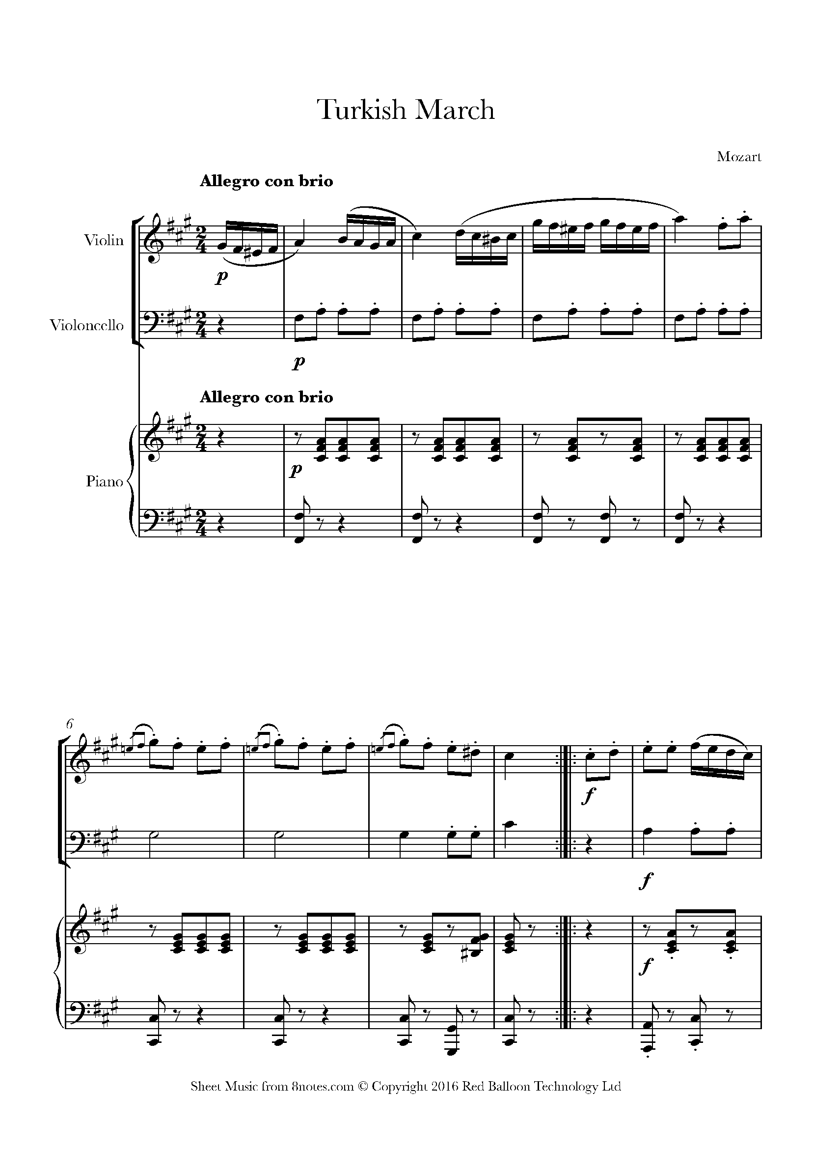 Mozart - Turkish March Sheet music for Piano Trio - 8notes.com