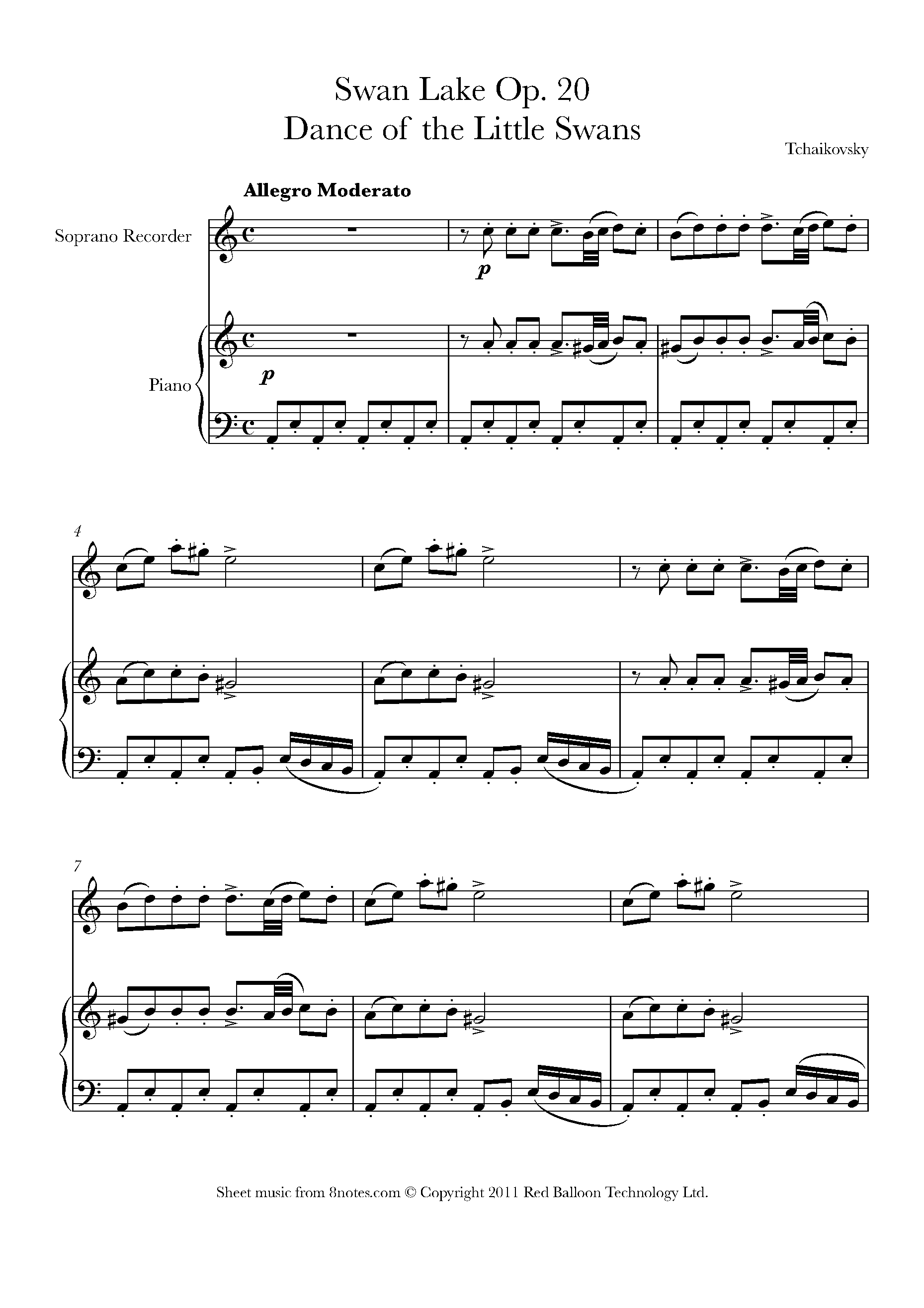 Tchaikovsky - Dance of the Little Swans from Swan Lake Op. 20 Sheet ...