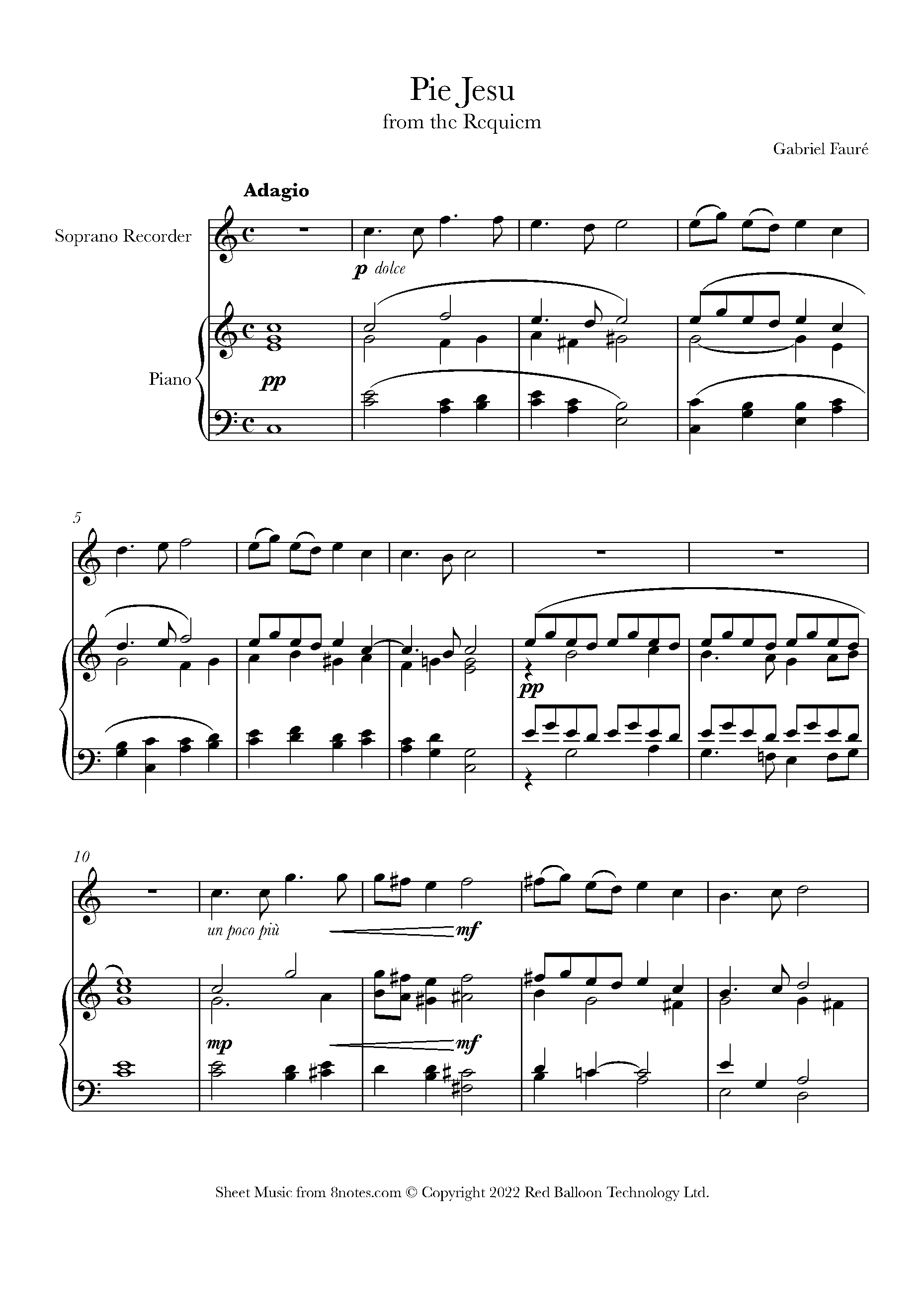 ﻿Fauré Pie Jesu Sheet music for Recorder