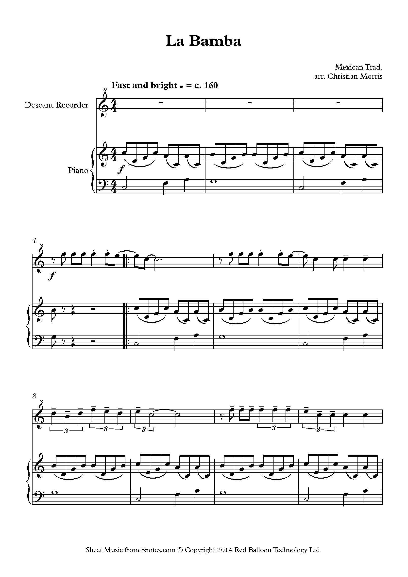 La Bamba Sheet music for Recorder - 8notes.com