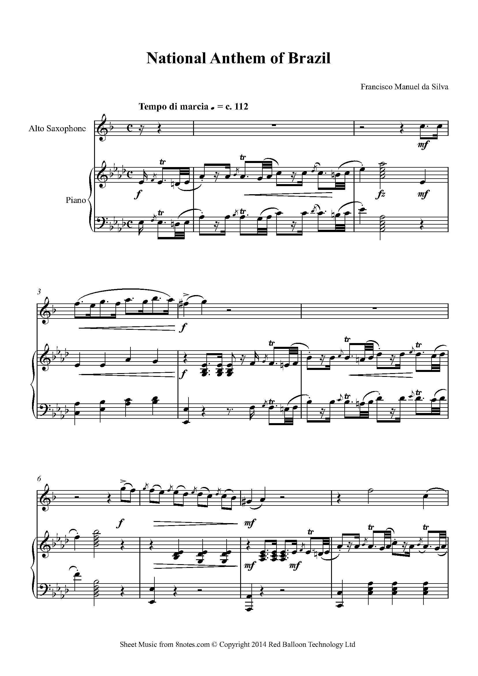 National Anthem of Brazil Sheet music for Saxophone - 8notes.com