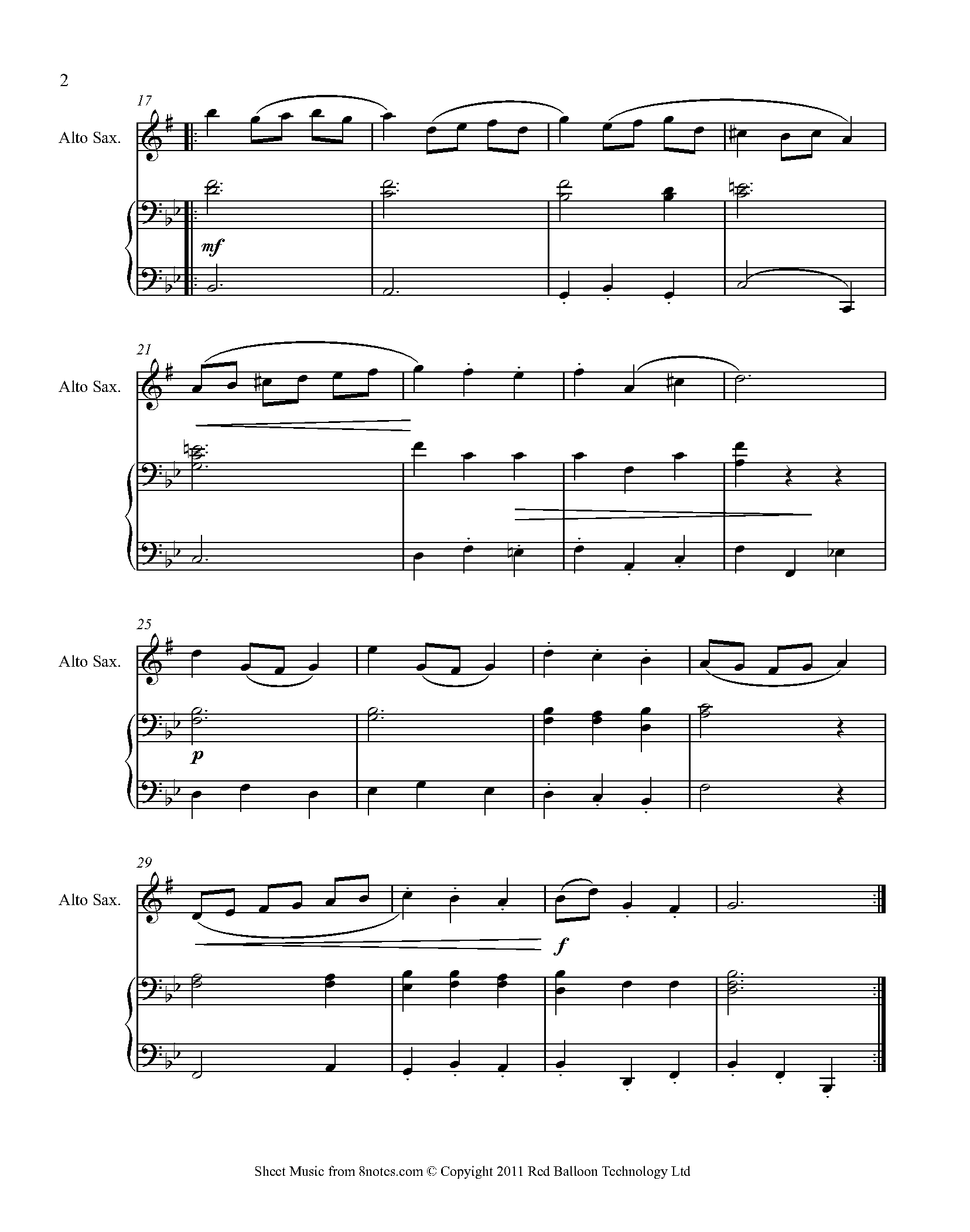 Bach - Minuet Sheet music for Saxophone - 8notes.com