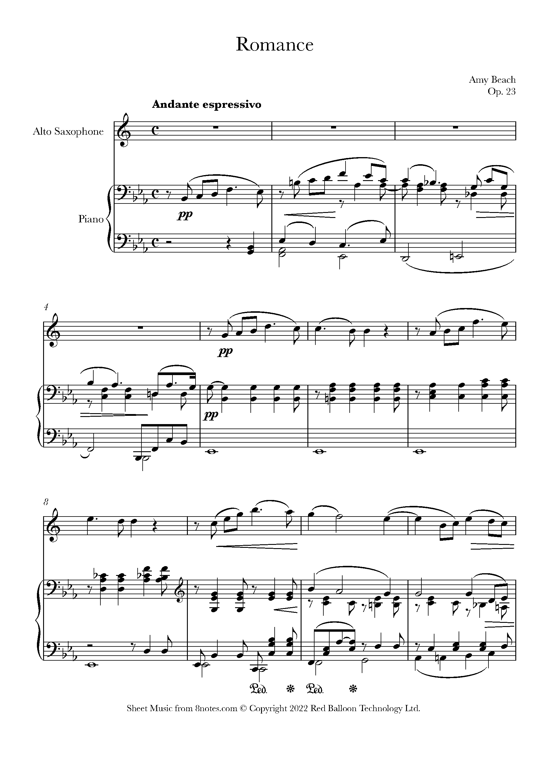 Beach - Romance, Op.23 Sheet music for Saxophone - 8notes.com