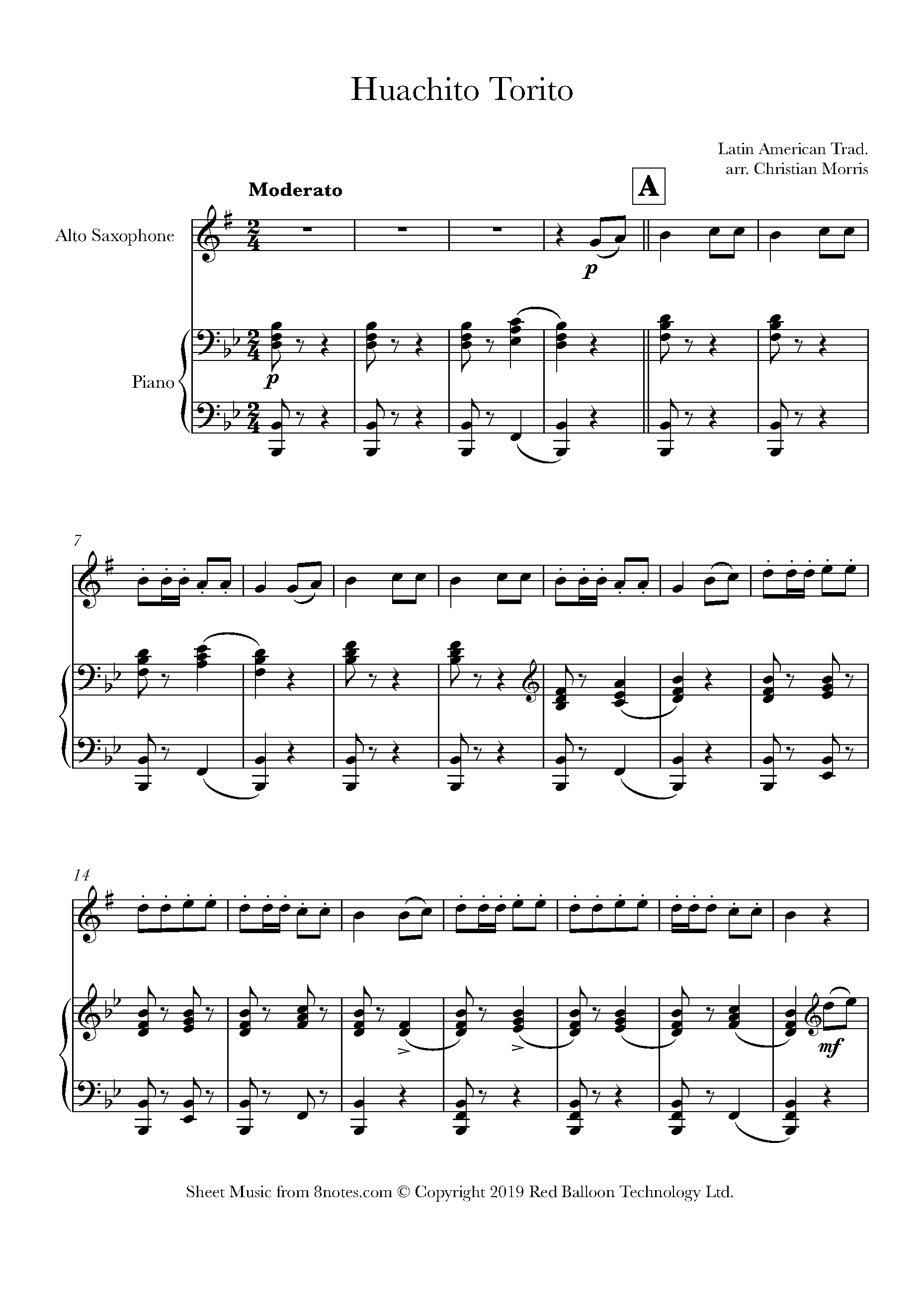 Huachito Torito Sheet music for Saxophone - 8notes.com