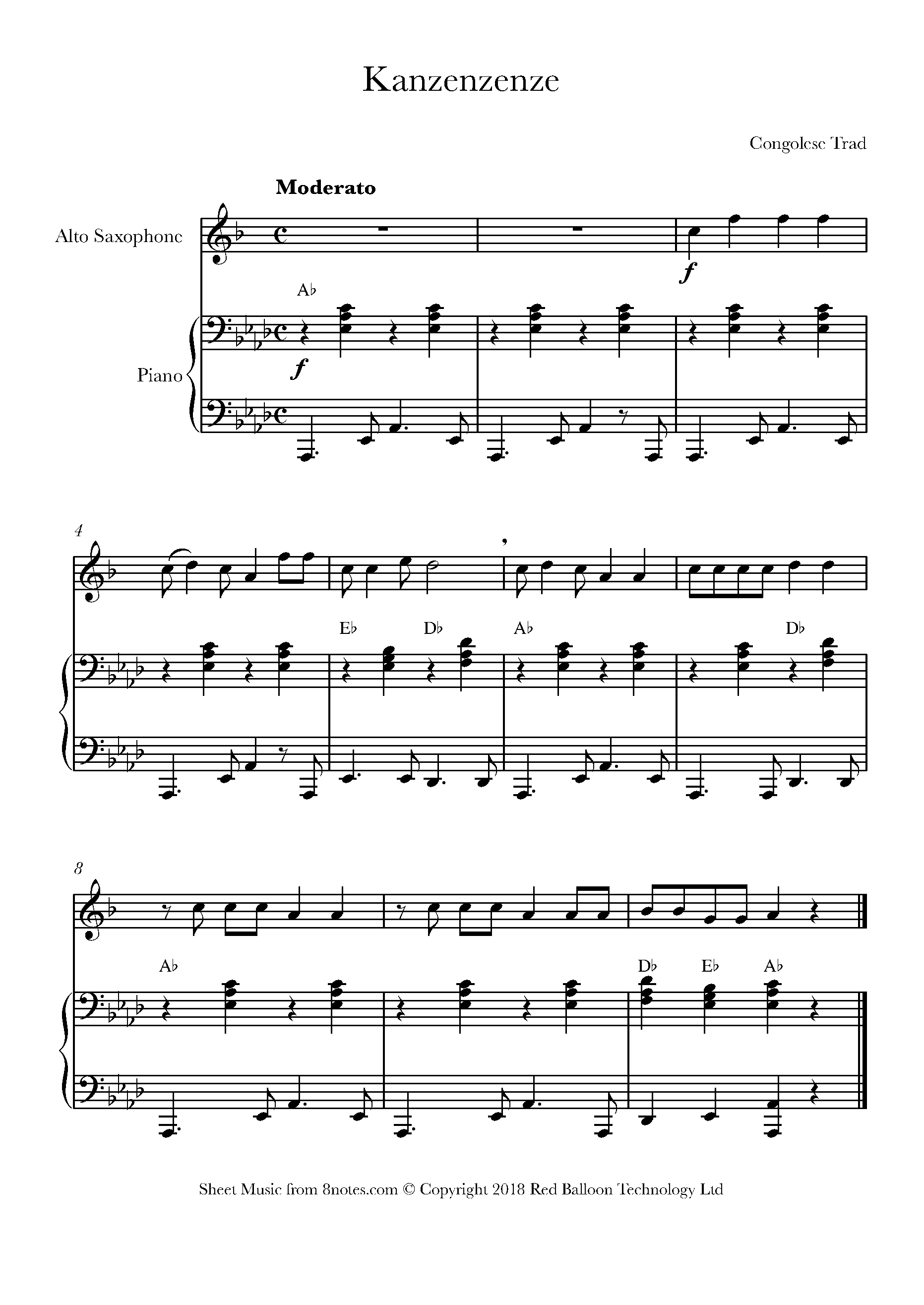 Kanzenzenze (Congo traditional) Sheet music for Saxophone - 8notes.com