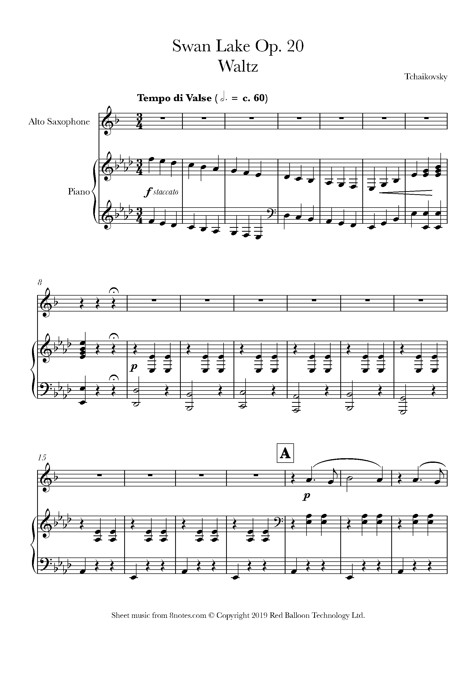 Tchaikovsky - Swan Lake Op. 20 Waltz Sheet music for Saxophone - 8notes.com