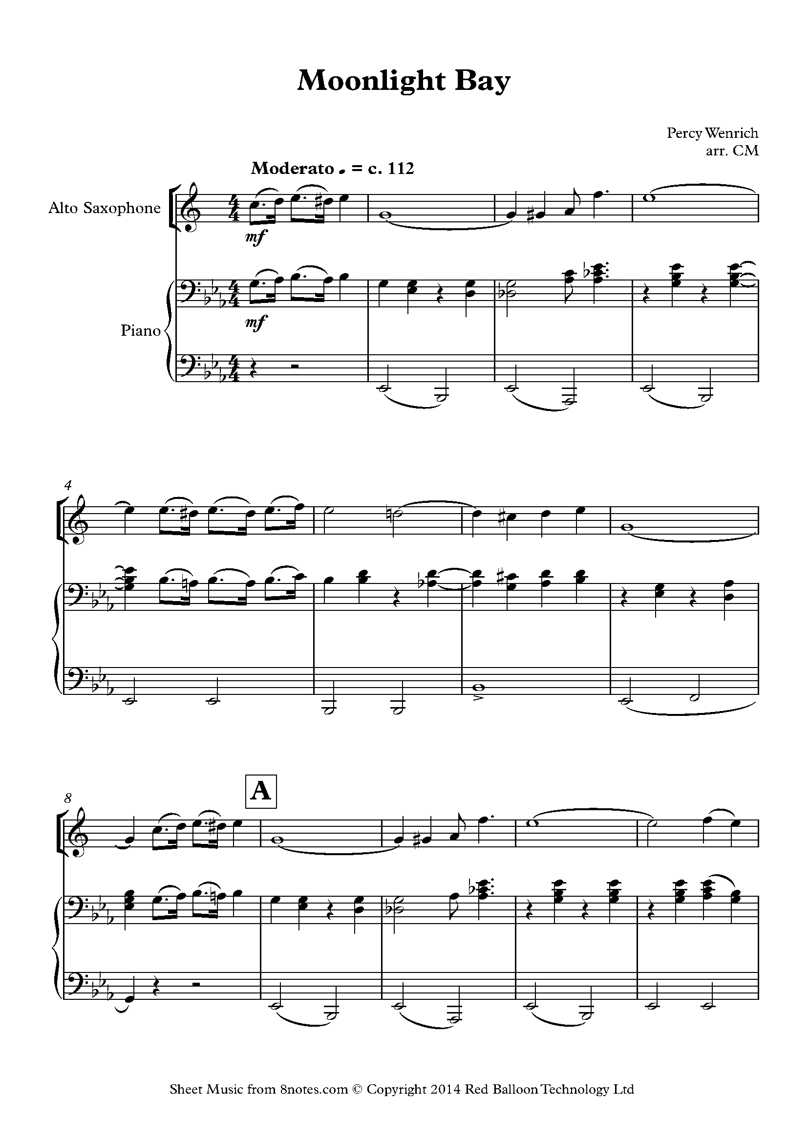 Percy Wenrich - Moonlight Bay Sheet music for Saxophone - 8notes.com