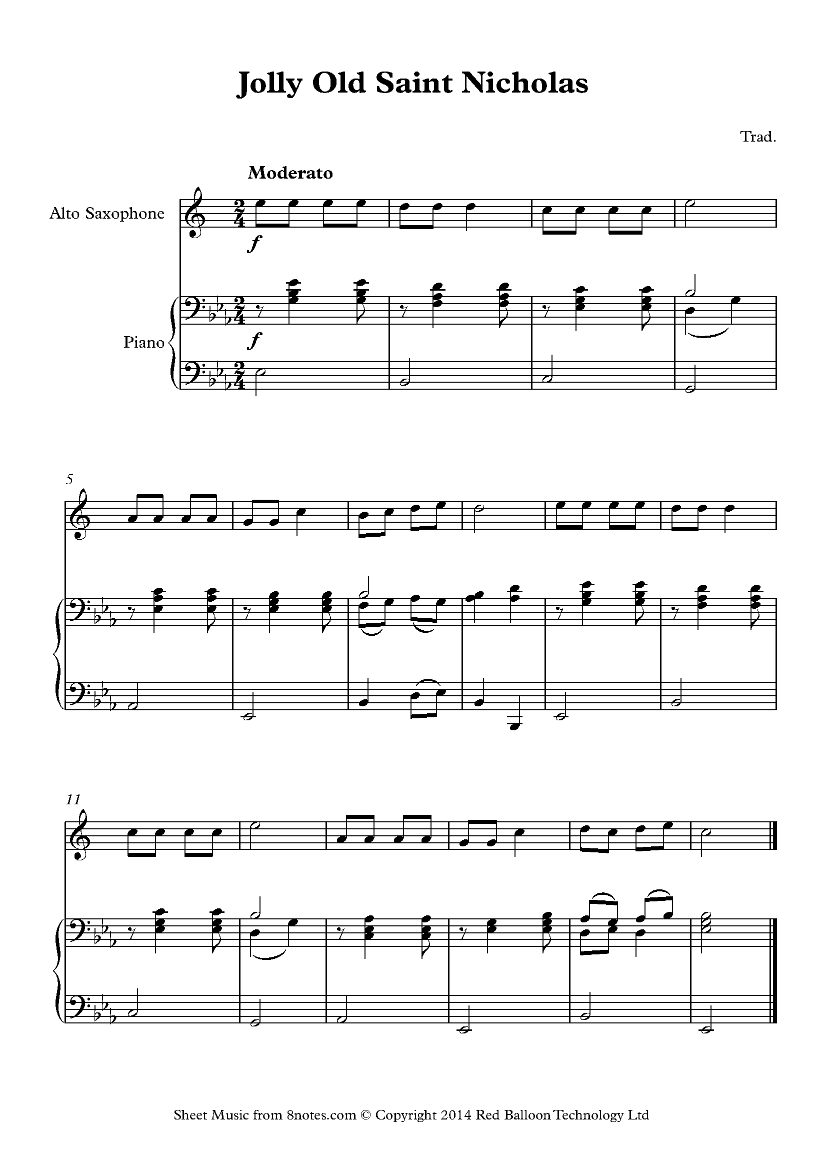 Jolly Old Saint Nicholas Sheet music for Saxophone - 8notes.com