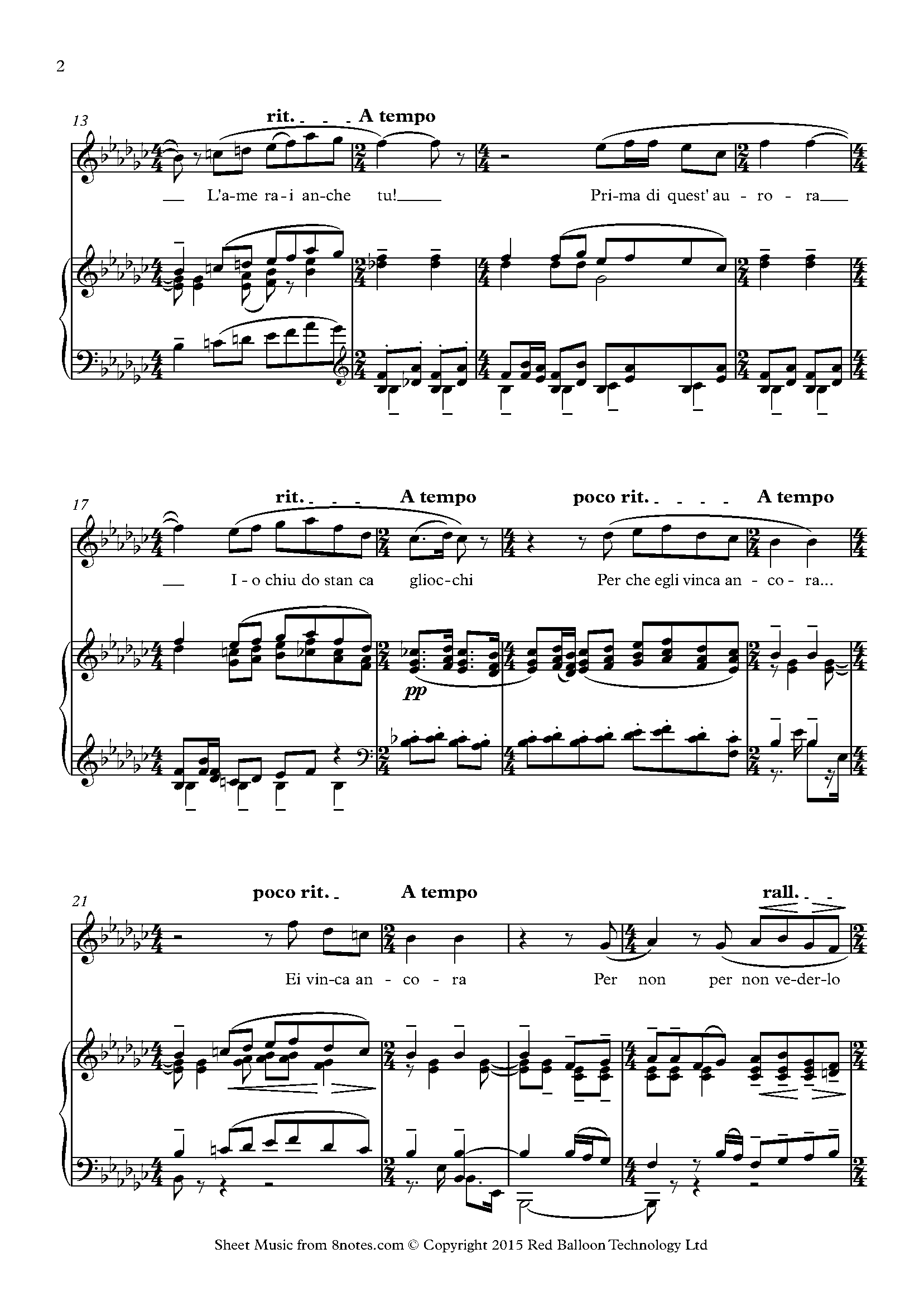 Puccini - Tu Che Di Gel Sei From Turandot Sheet Music For Soprano Voice ...