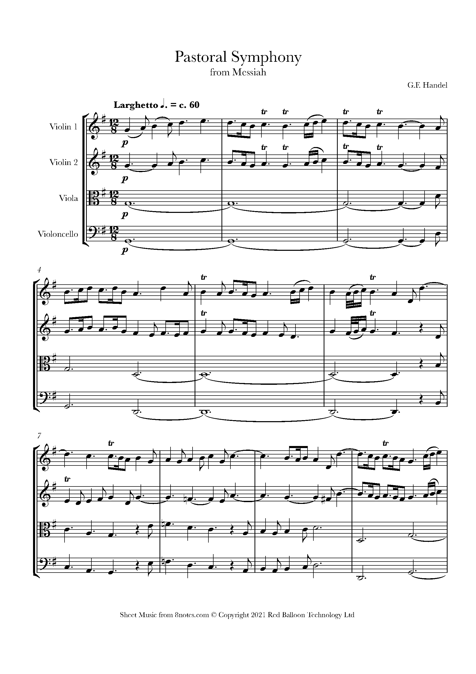 Handel - Pastoral Symphony from Messiah Sheet music for String Quartet ...