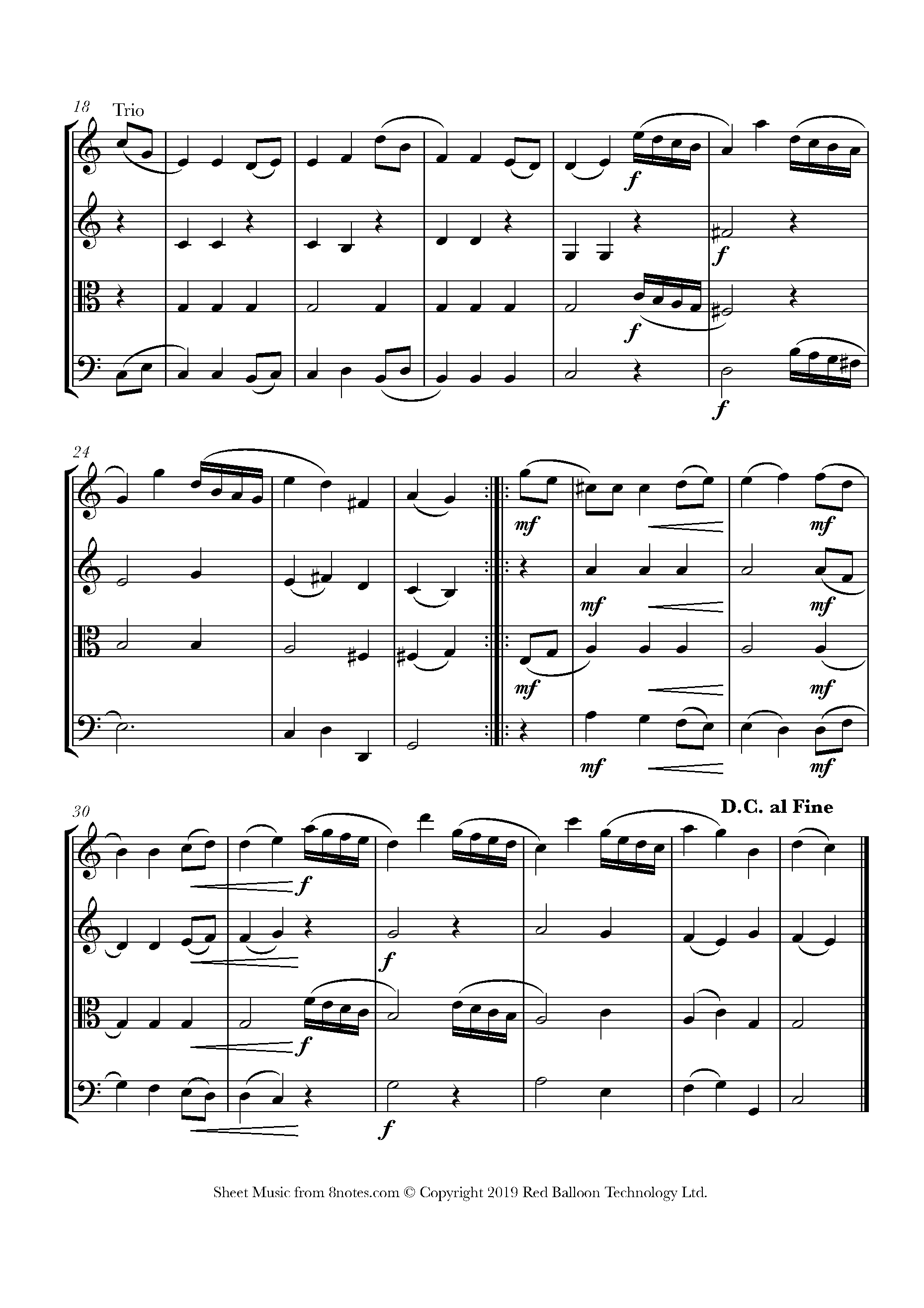 Mozart - Minuet and Trio K.1 Sheet music for String Quartet - 8notes.com