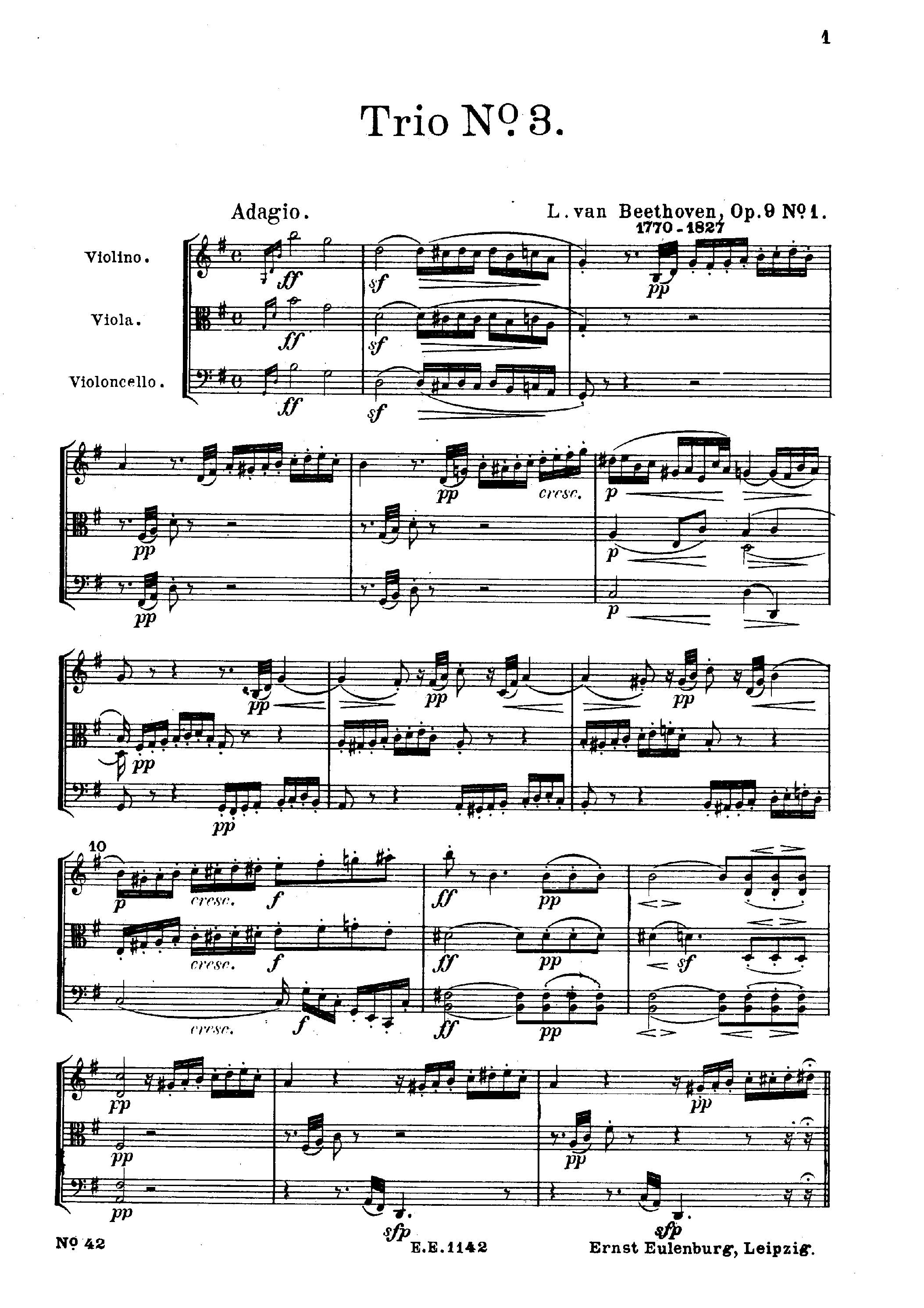Beethoven, Ludwig van - String Trio in G major, Op.9 No.1 Sheet music ...
