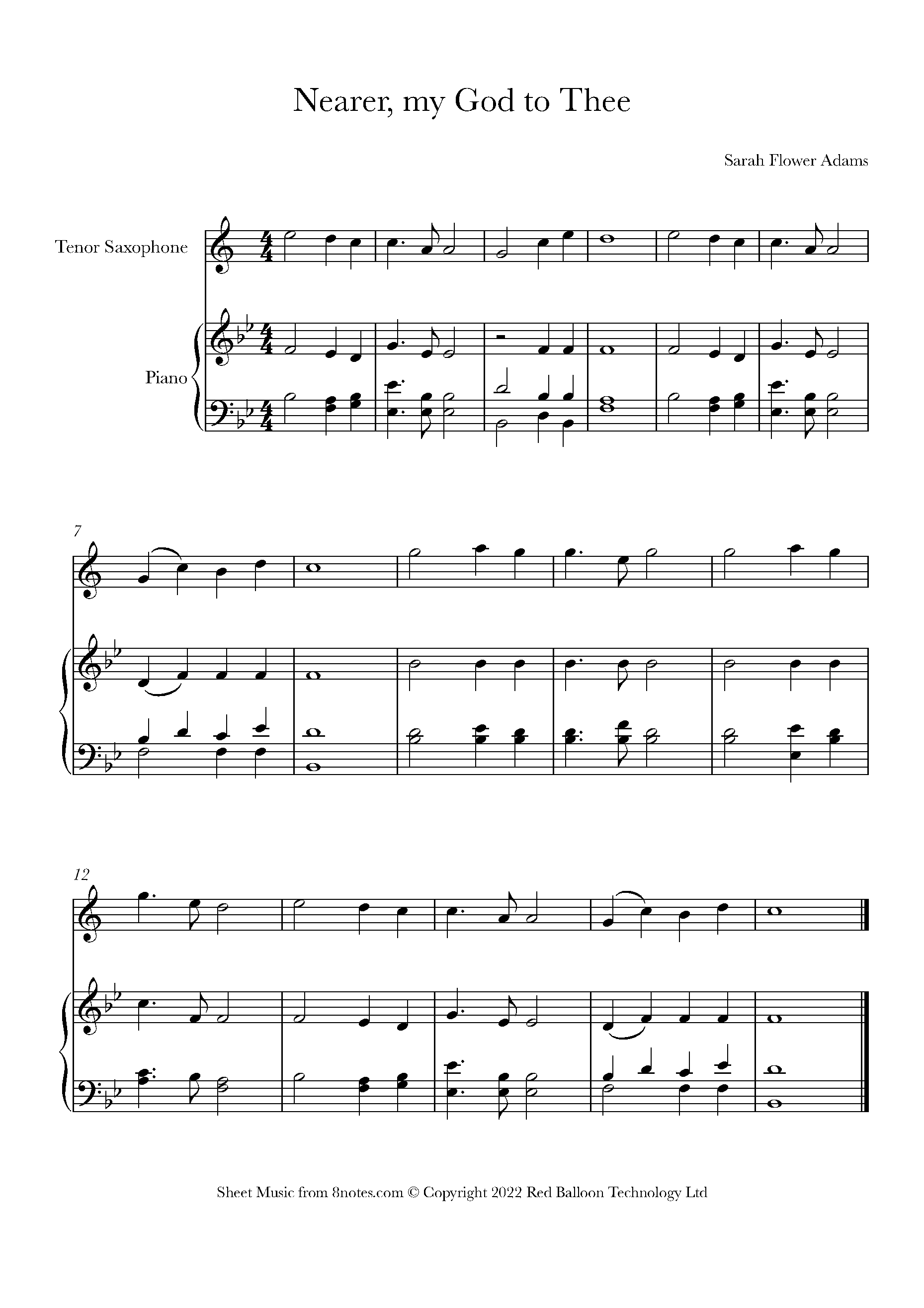 Adams - Nearer my God to Thee Sheet music for Tenor Saxophone - 8notes.com