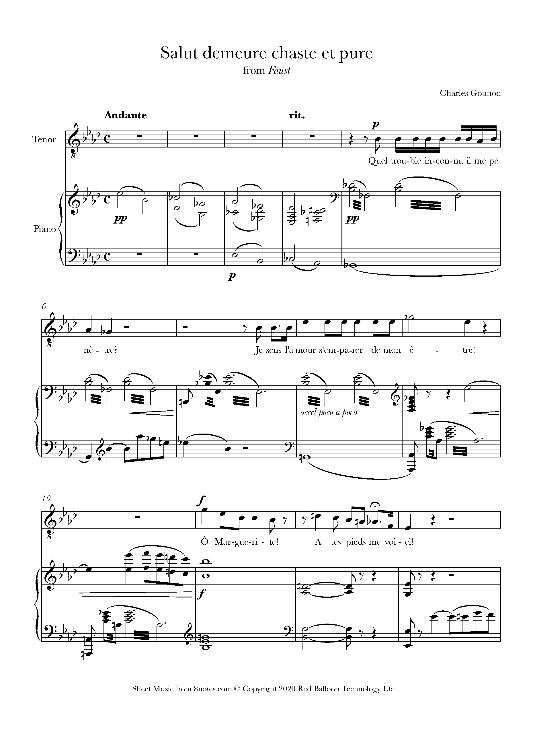 Gounod Salut Demeure Chaste Et Pure From Faust Sheet Music For Tenor Voice 8notes Com