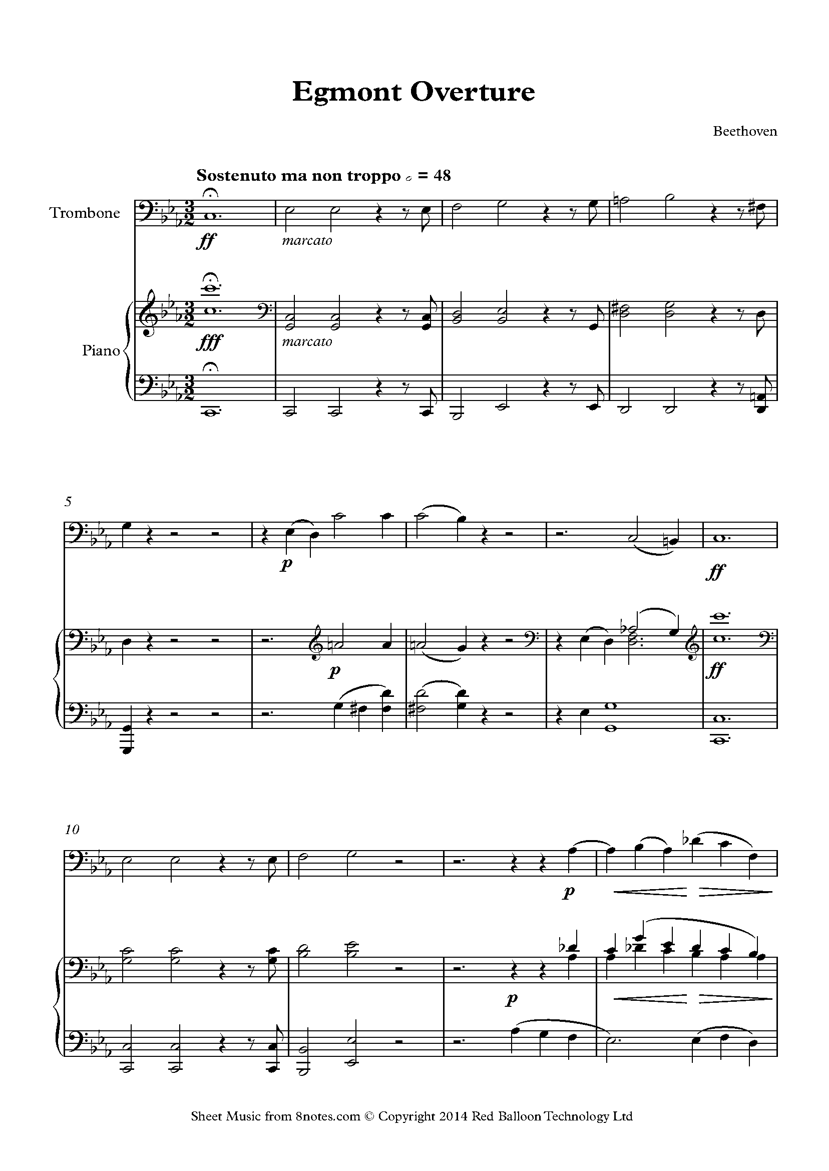 Beethoven - Egmont Overture Sheet music for Trombone - 8notes.com