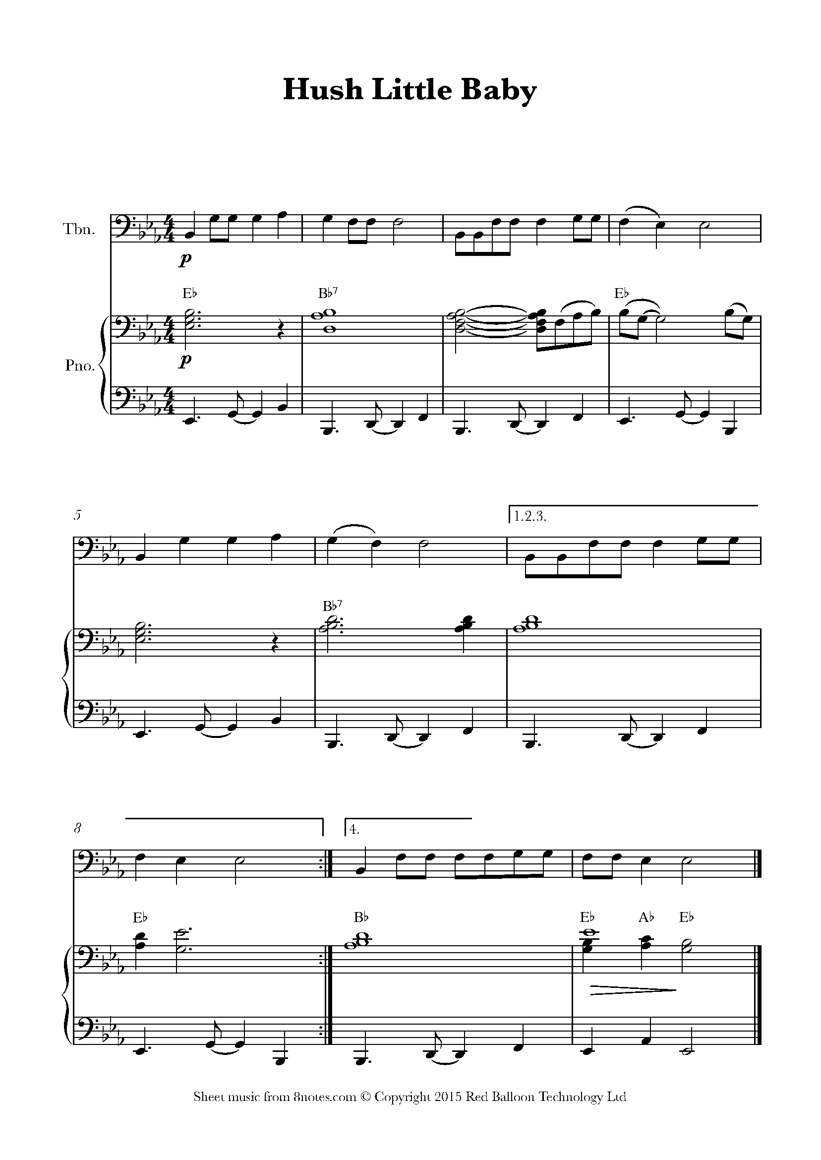 Hush Little Baby Sheet music for Trombone - 8notes.com