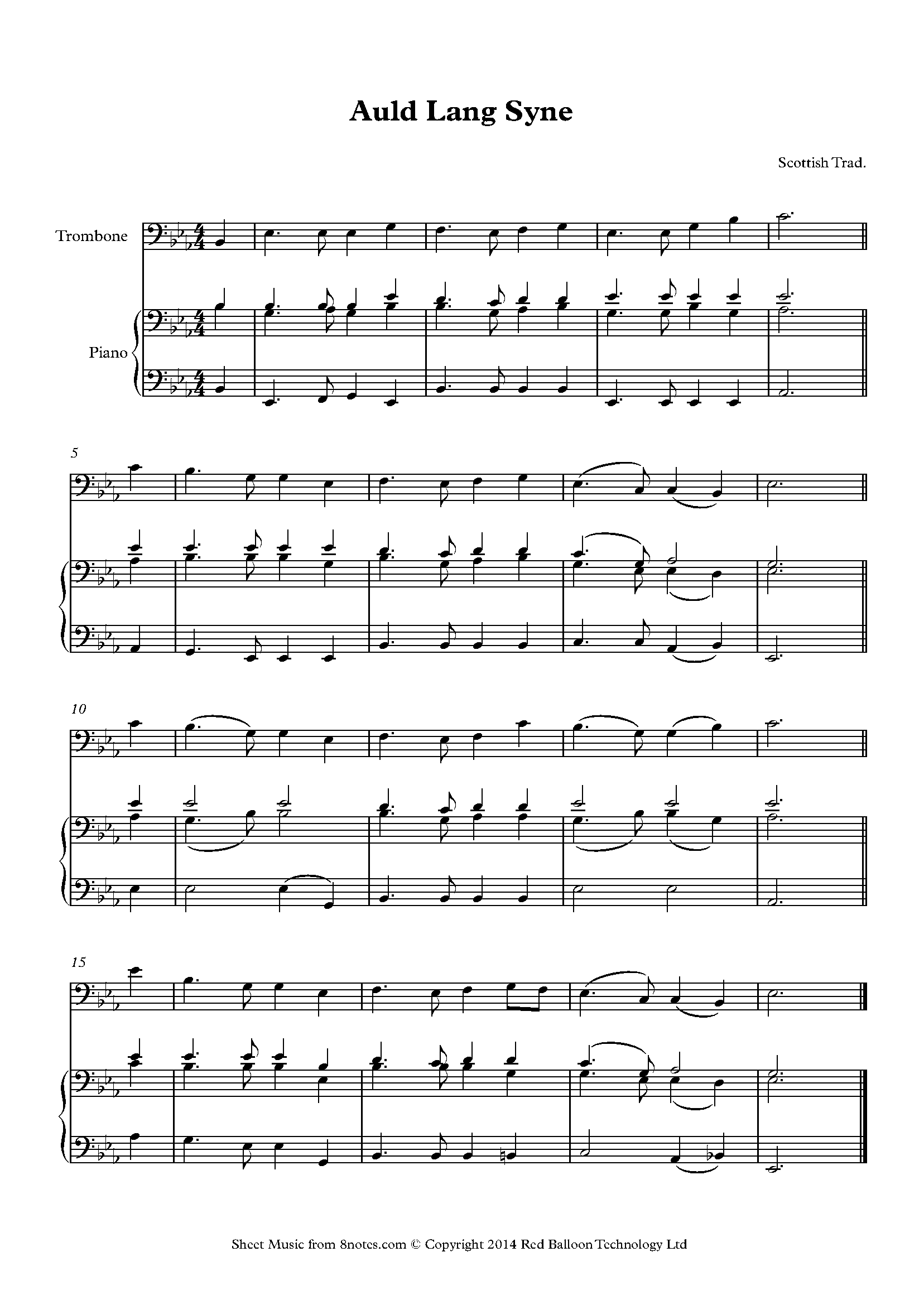 Auld Lang Syne Sheet Music For Trombone