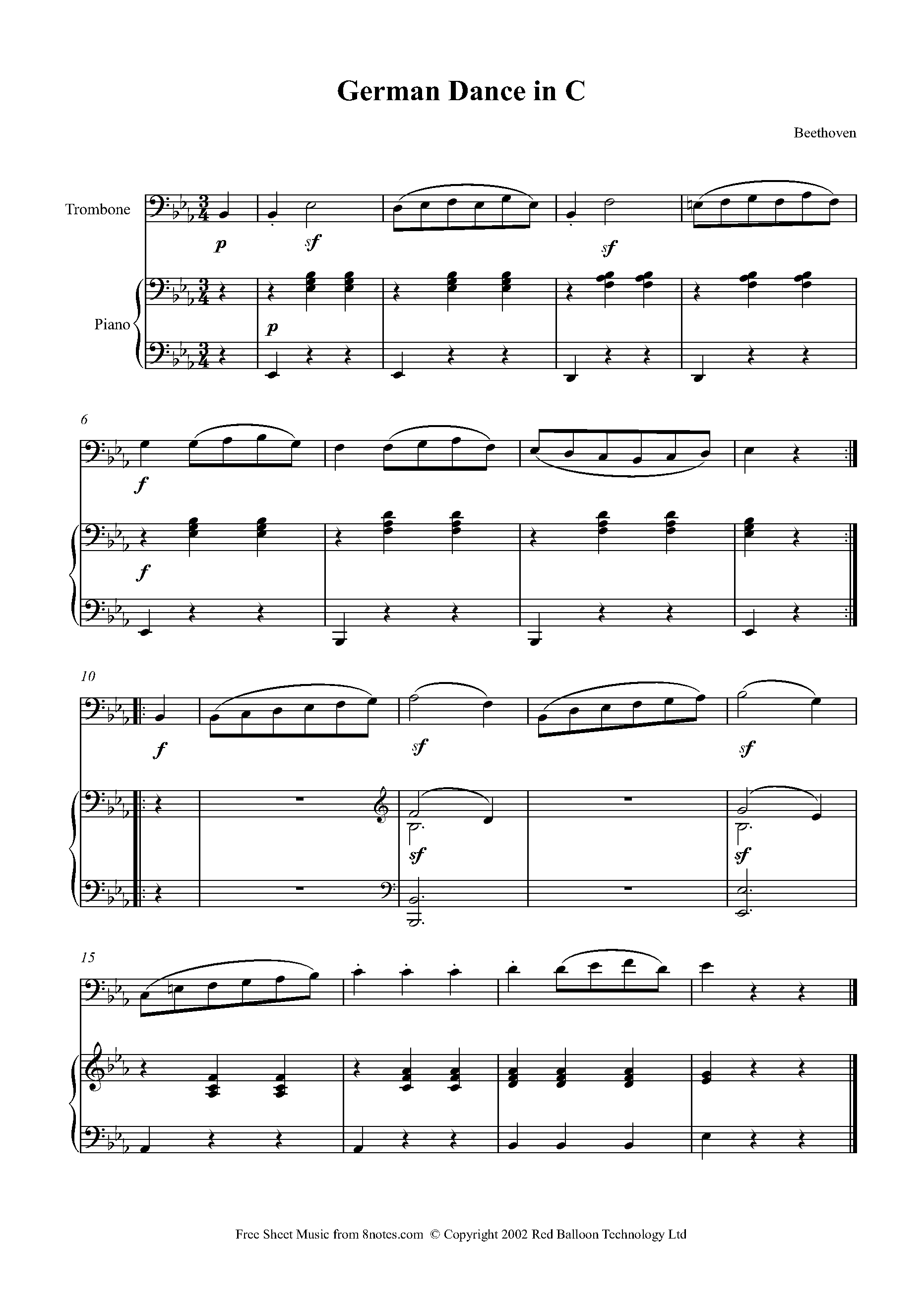 Beethoven - German Dance in C Sheet music for Trombone - 8notes.com