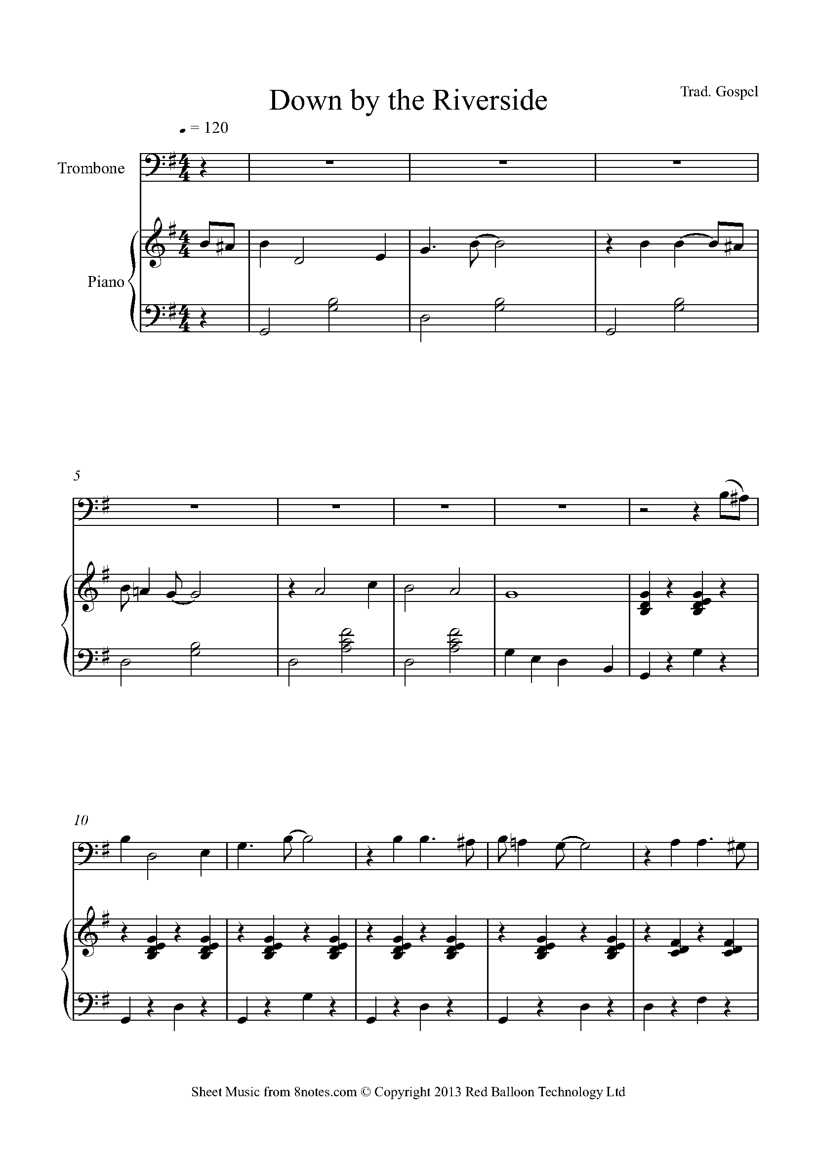 Down by the Riverside Sheet music for Trombone - 8notes.com