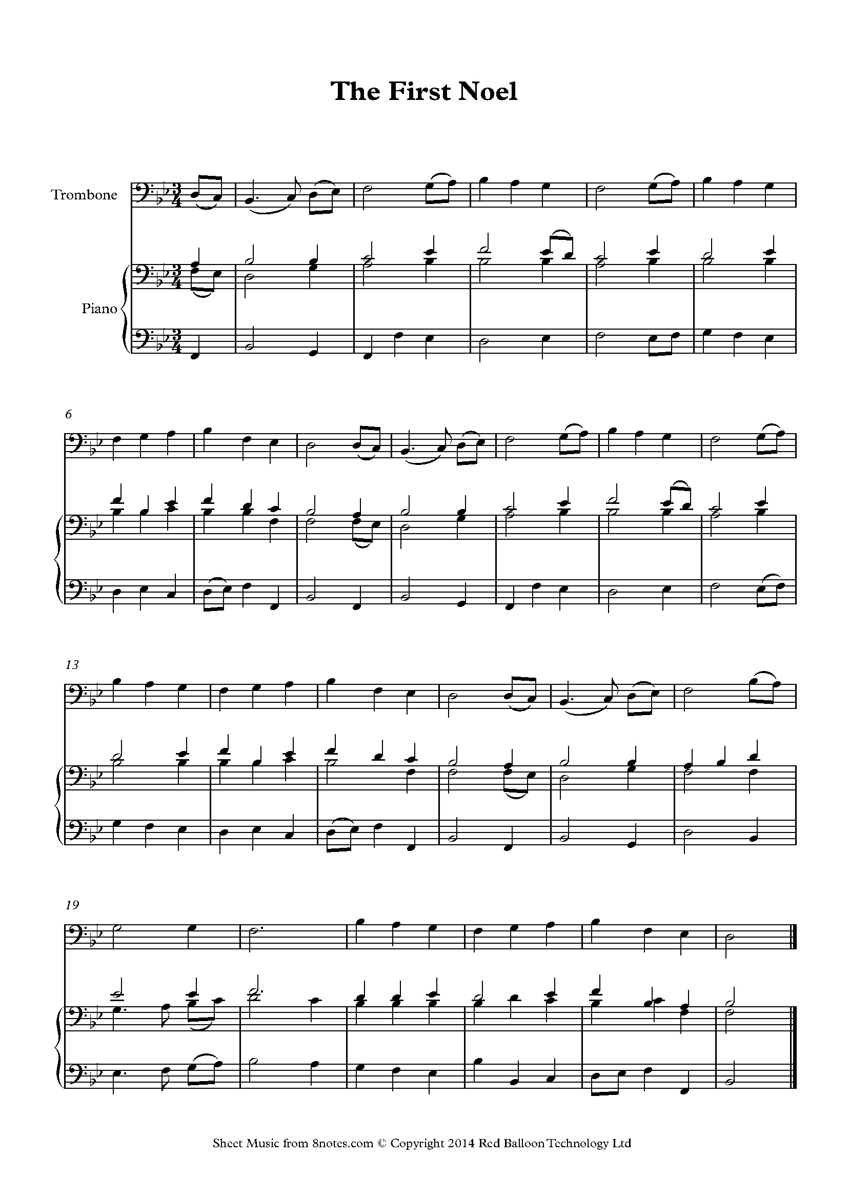 The First Noel Sheet Music For Trombone - 8notes.com