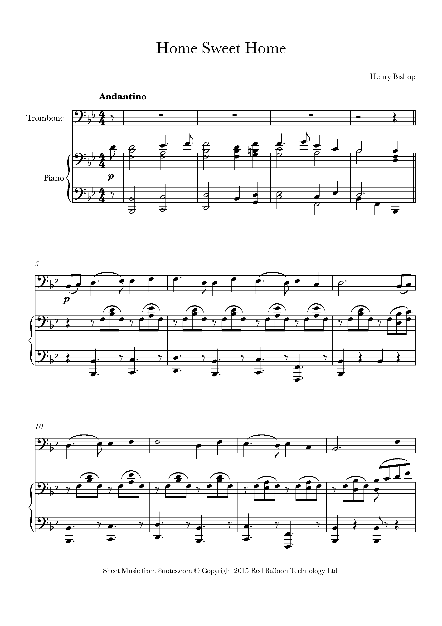 Henry Bishop - Home Sweet Home Sheet Music For Trombone - 8notes.com