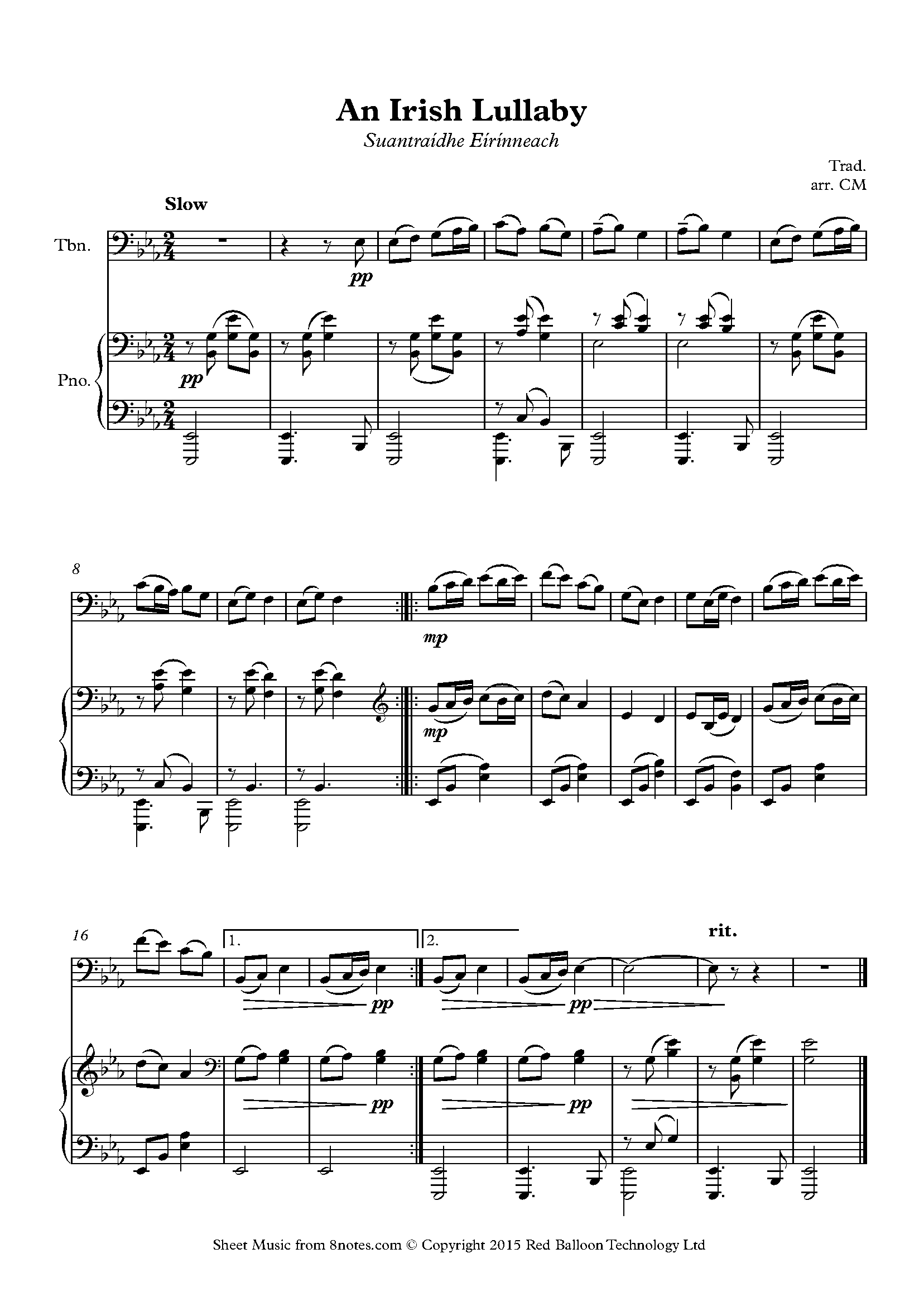 ﻿an Irish Lullaby Suantraídhe Eírínneach Sheet Music For Trombone 7173