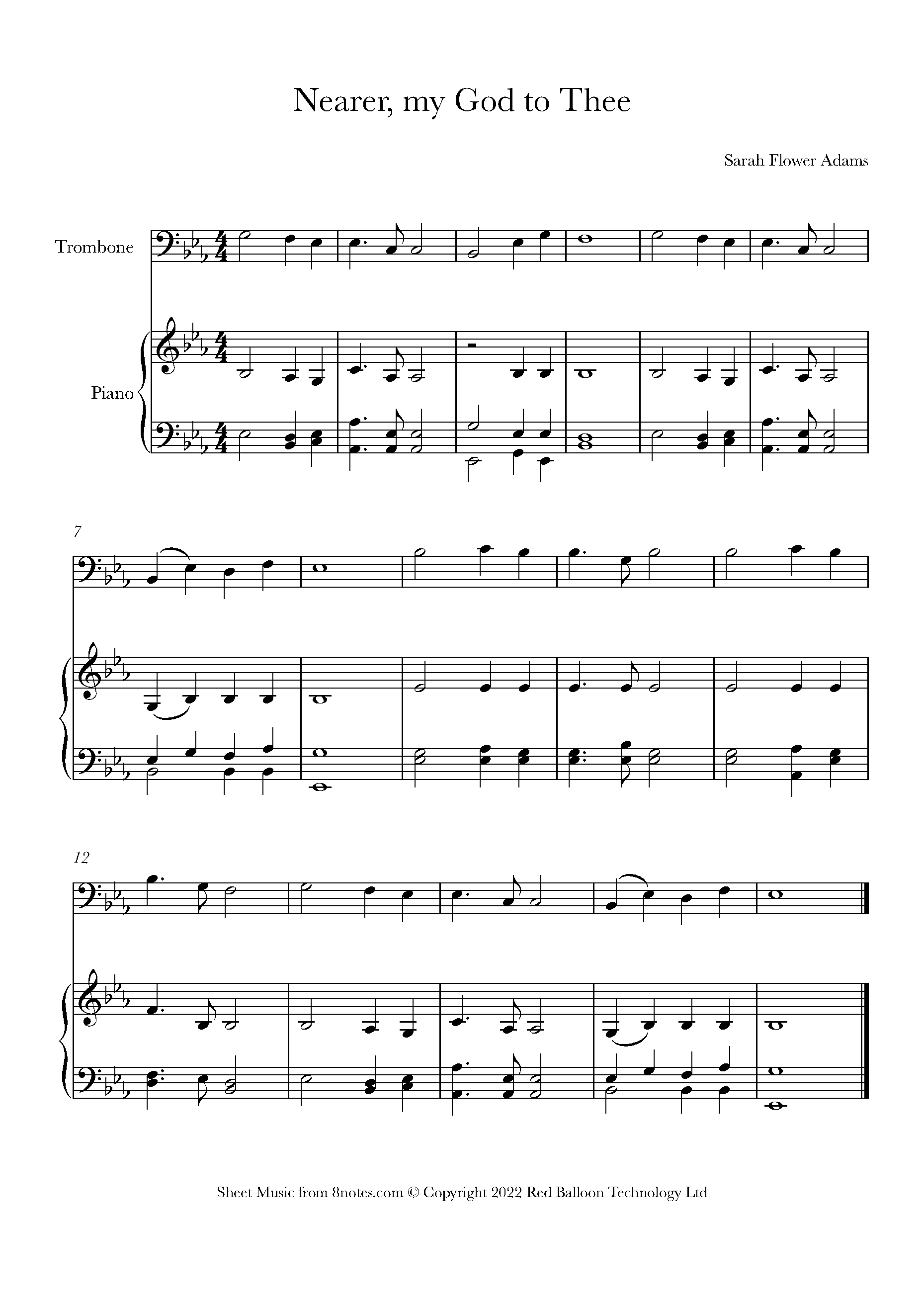 Adams - Nearer my God to Thee Sheet music for Trombone - 8notes.com