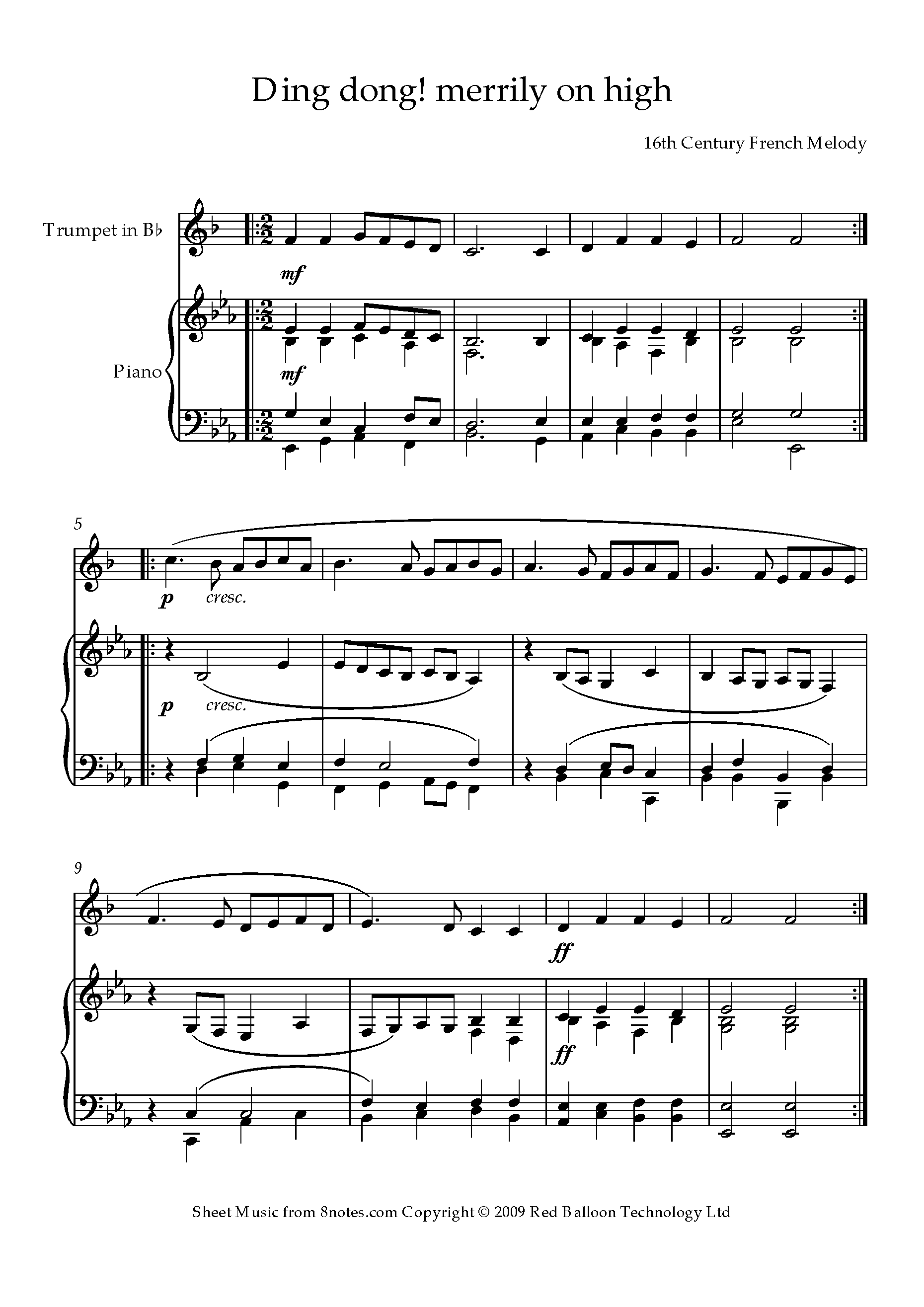 Ding Dong Merrily on High Sheet music for Trumpet - 8notes.com