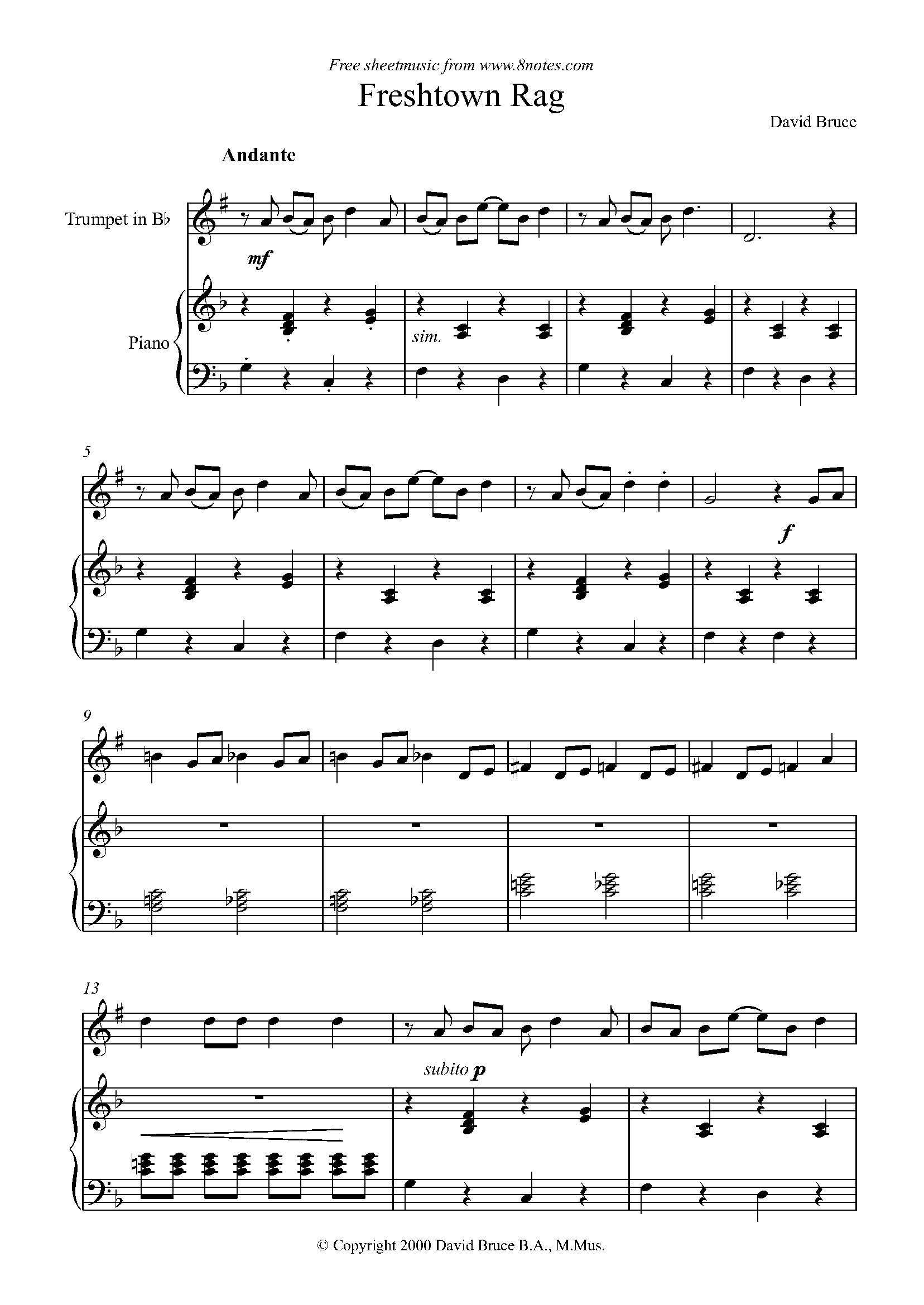 David Bruce - Freshtown Rag Sheet music for Trumpet - 8notes.com