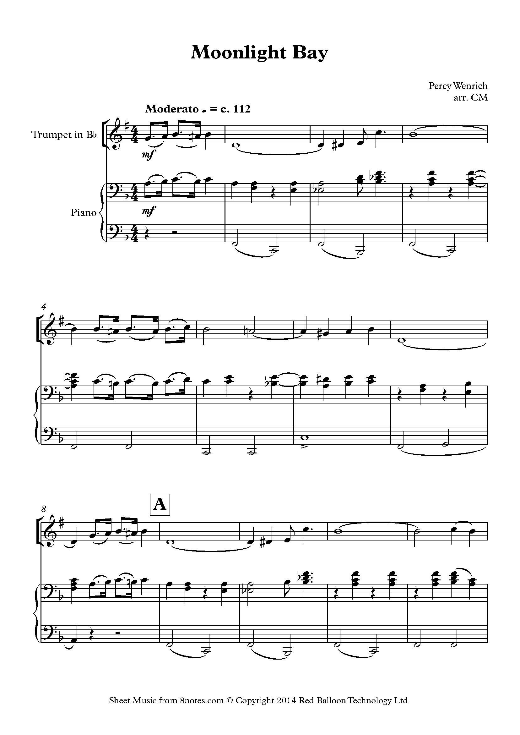 Percy Wenrich - Moonlight Bay Sheet Music For Trumpet - 8notes.com