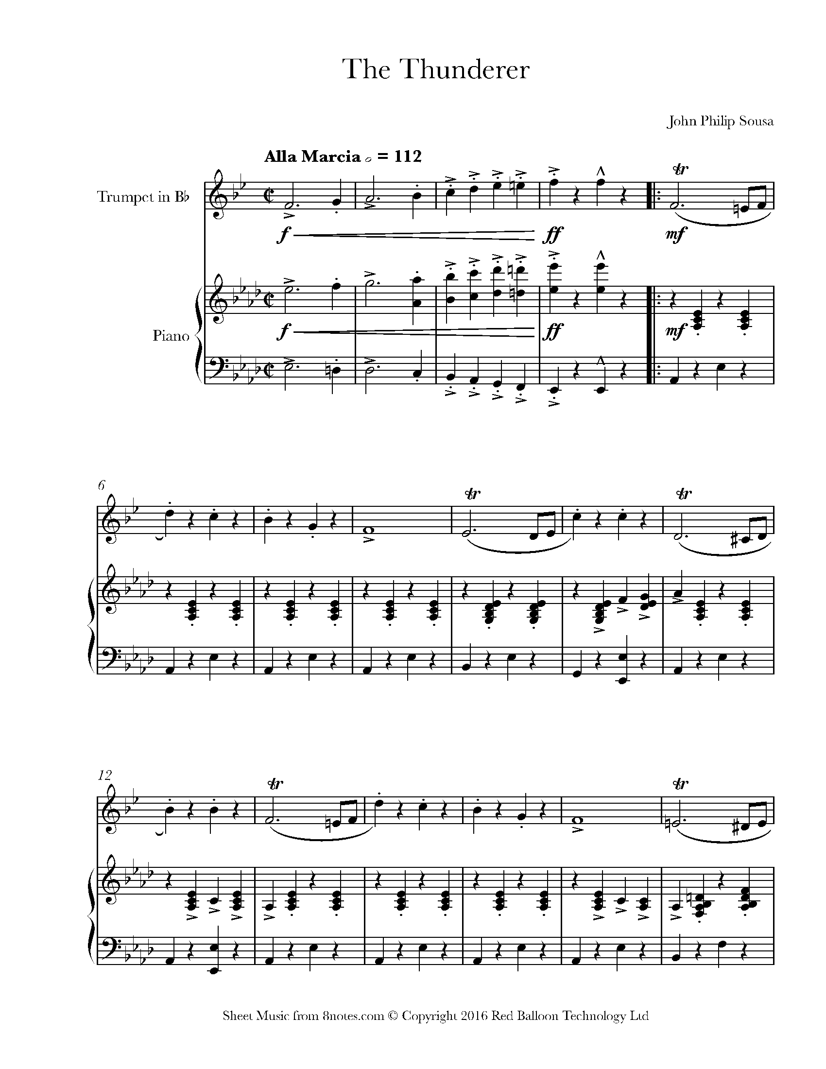 Sousa - The Thunderer Sheet music for Trumpet - 8notes.com