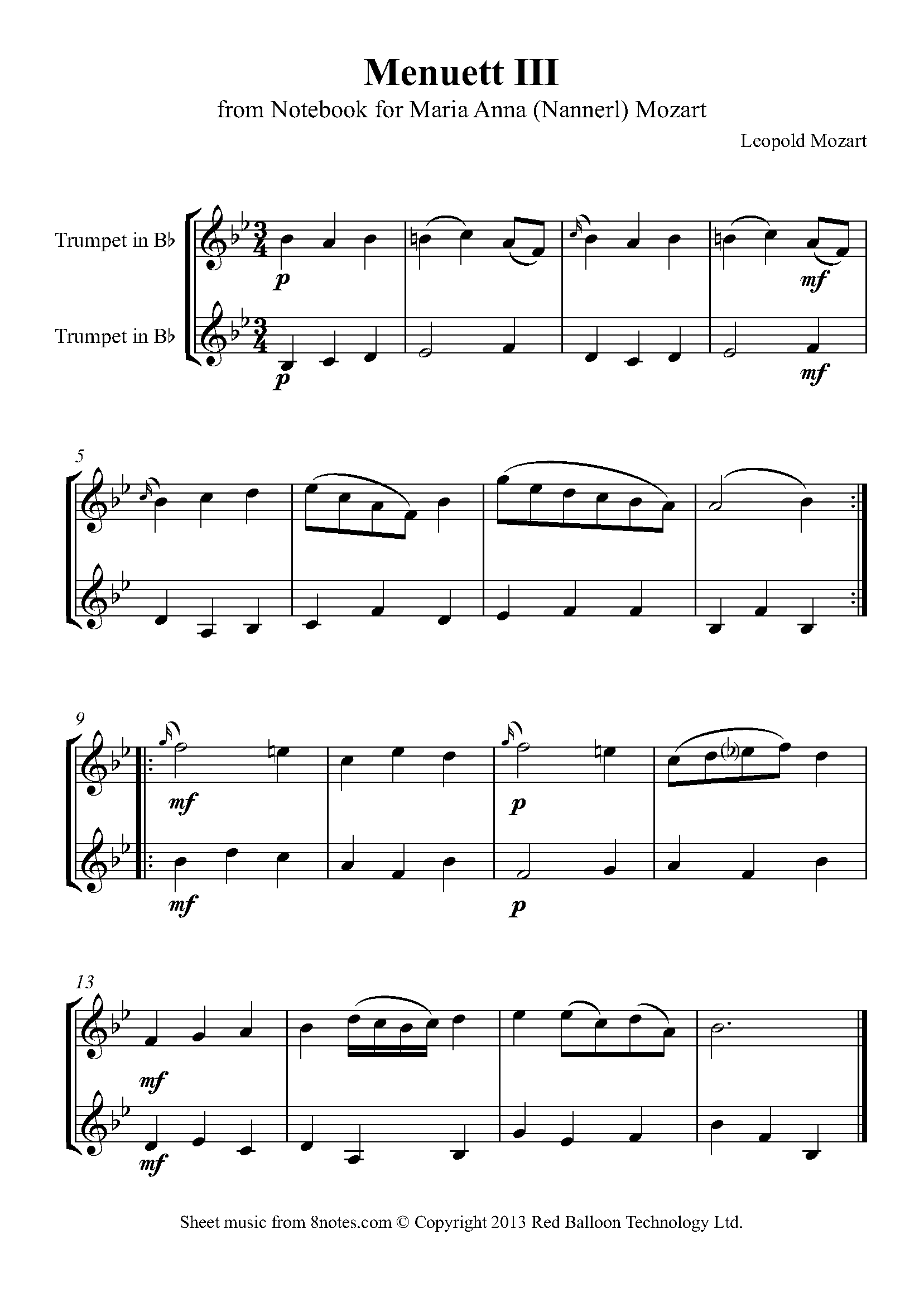 Mozart - Menuett III from Notebook for Maria Anna (Nannerl) Mozart ...