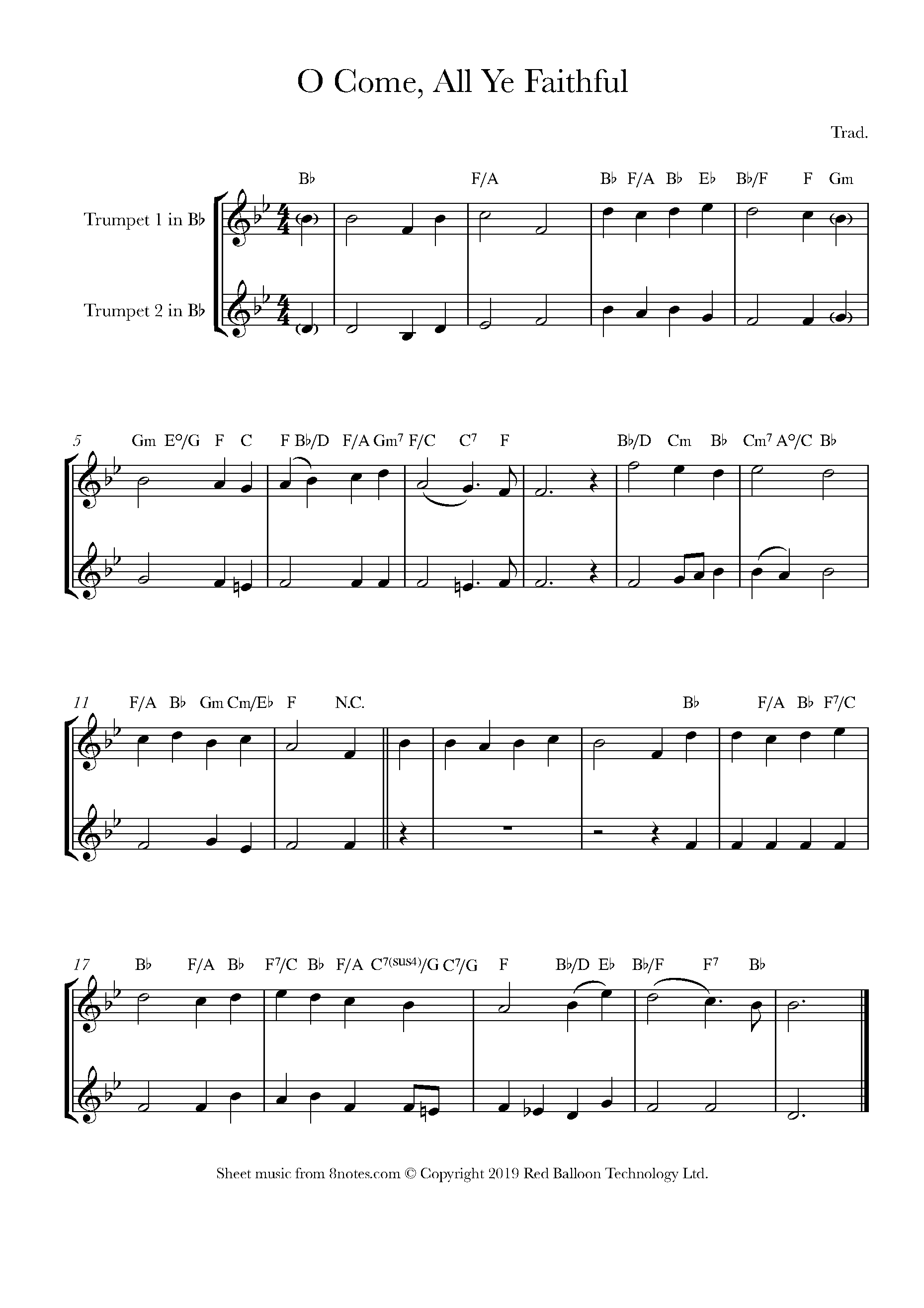 O Come All Ye Faithful Sheet music for Trumpet Duet - 8notes.com