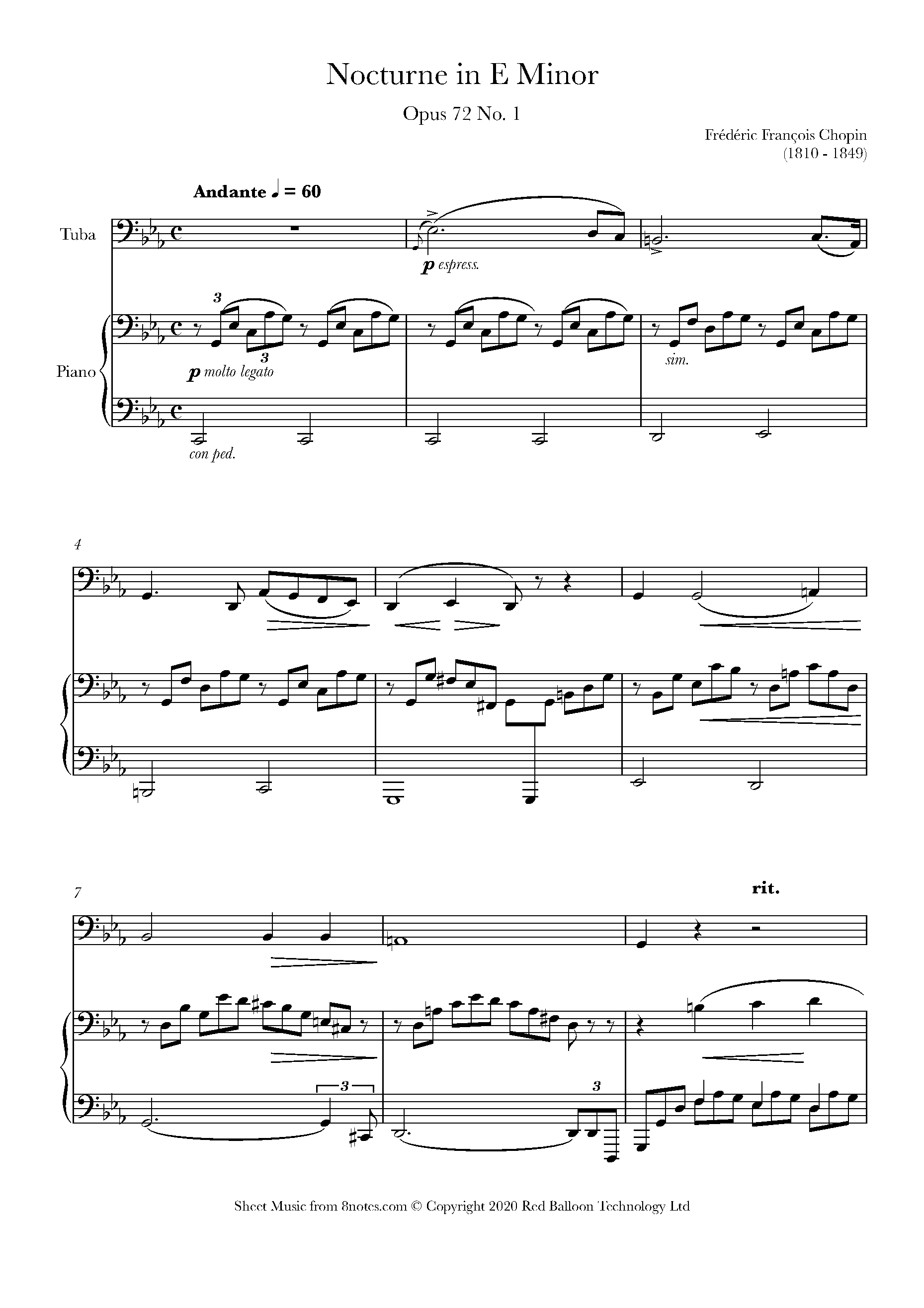 ﻿Chopin - Nocturne op.72 no.1 Sheet music for Tuba - 8notes.com