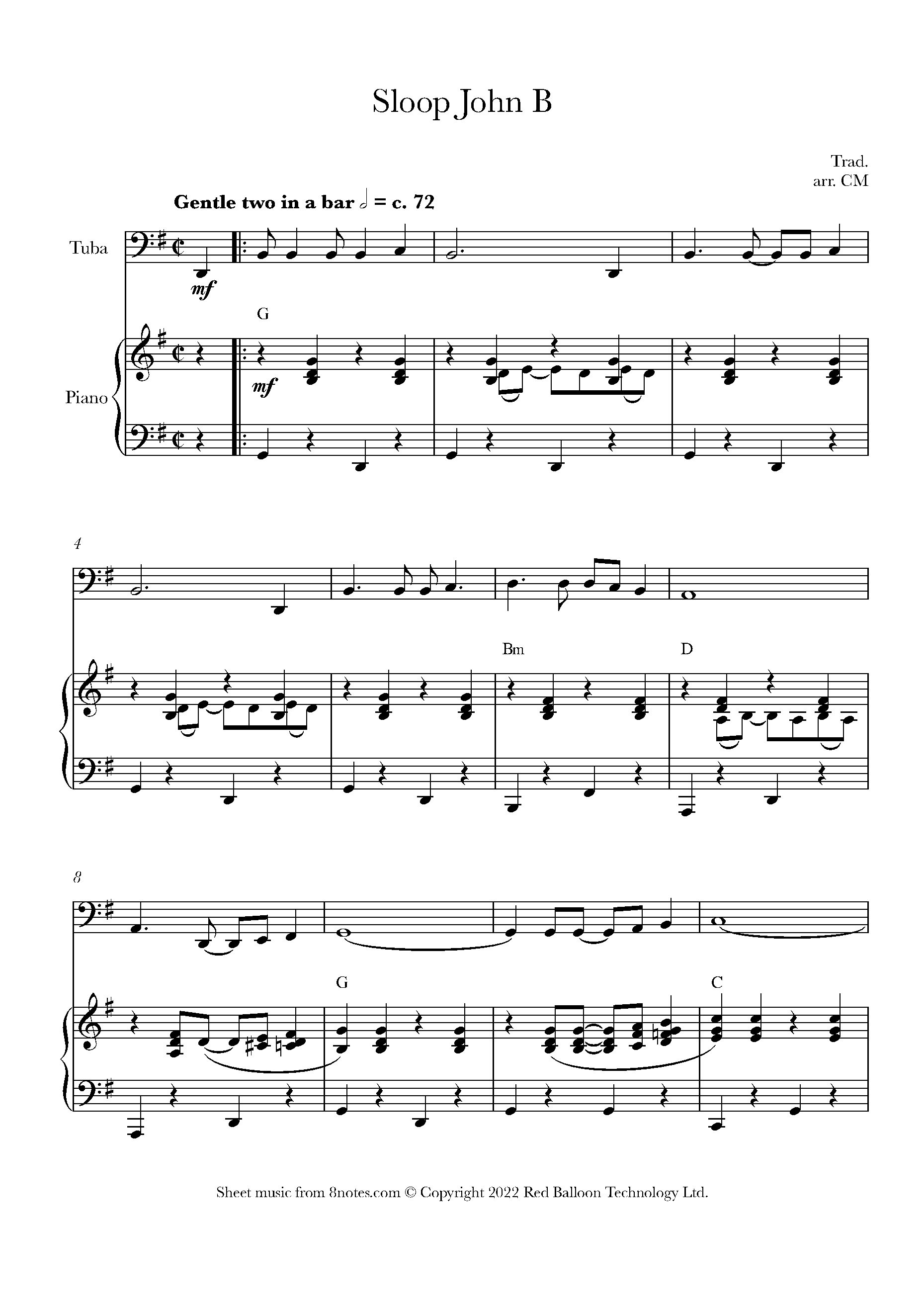 Sloop John B (The John B. Sails) Sheet Music For Tuba - 8notes.com