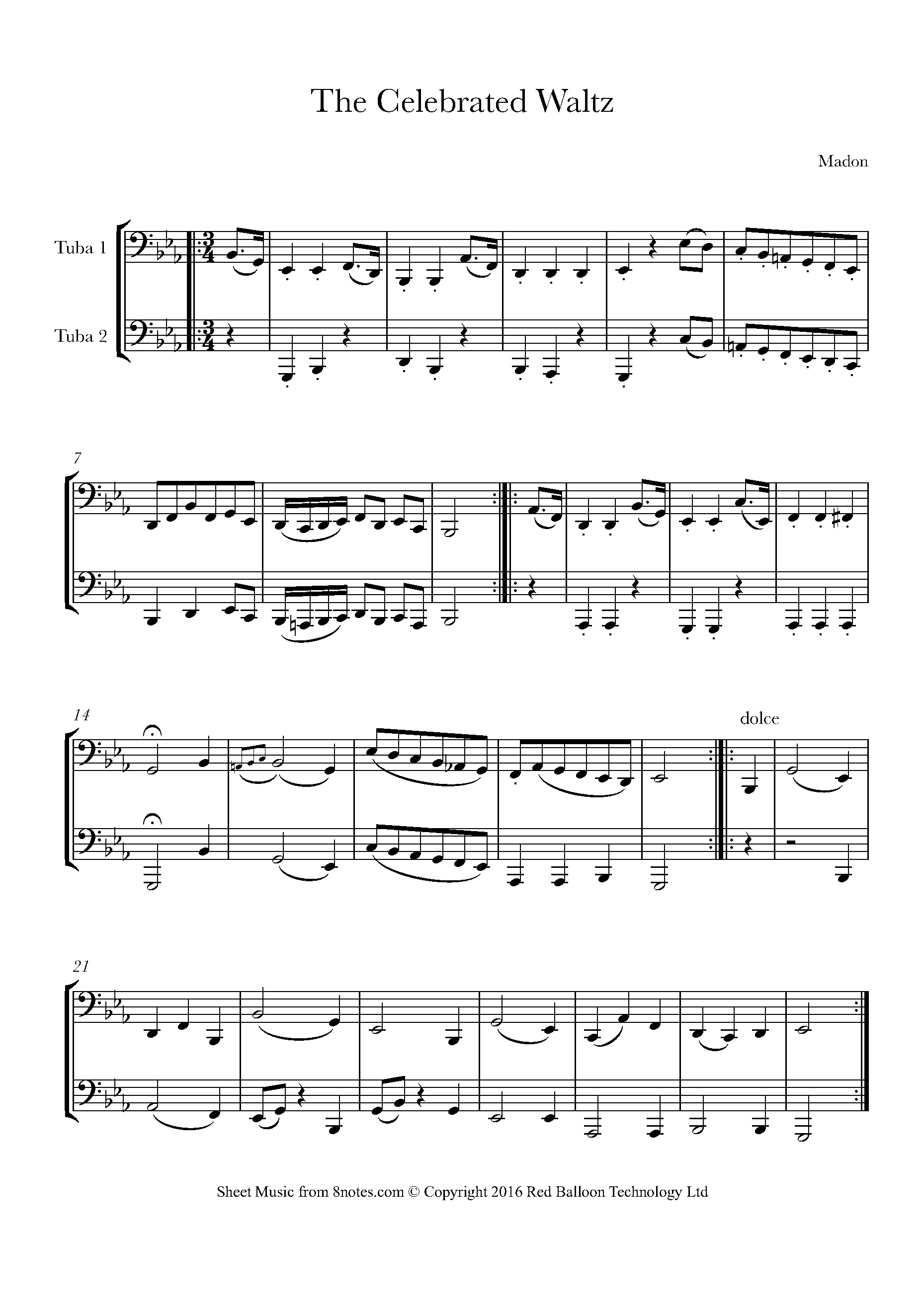 The Celebrated Waltz (Madon) Sheet music for Tuba Duet - 8notes.com