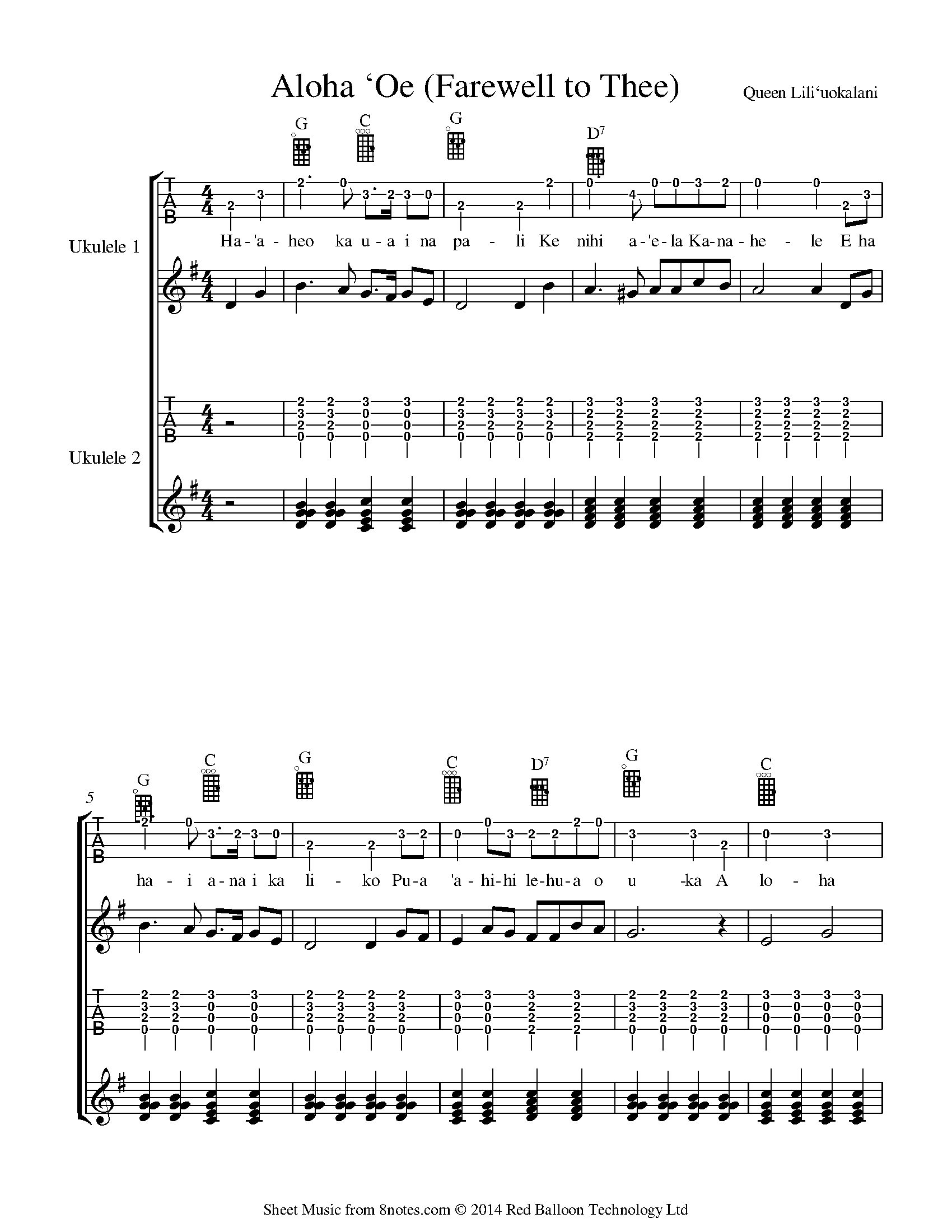 Aloha Oe Farewell To Thee Hawaiian Traditional Sheet Music For 